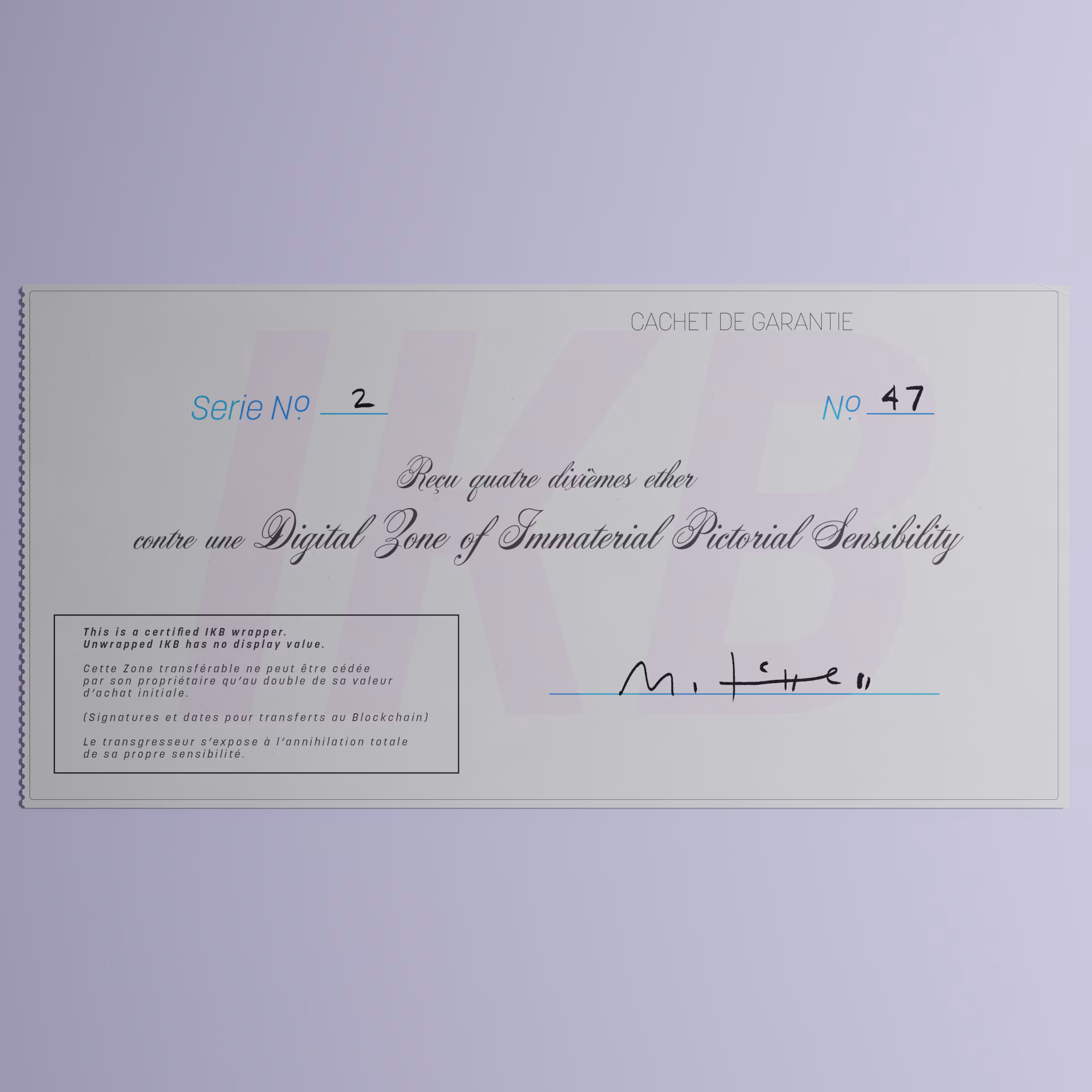 Digital Zone of Immaterial Pictorial Sensibility, Series 2, Edition 47. (Wrapped)