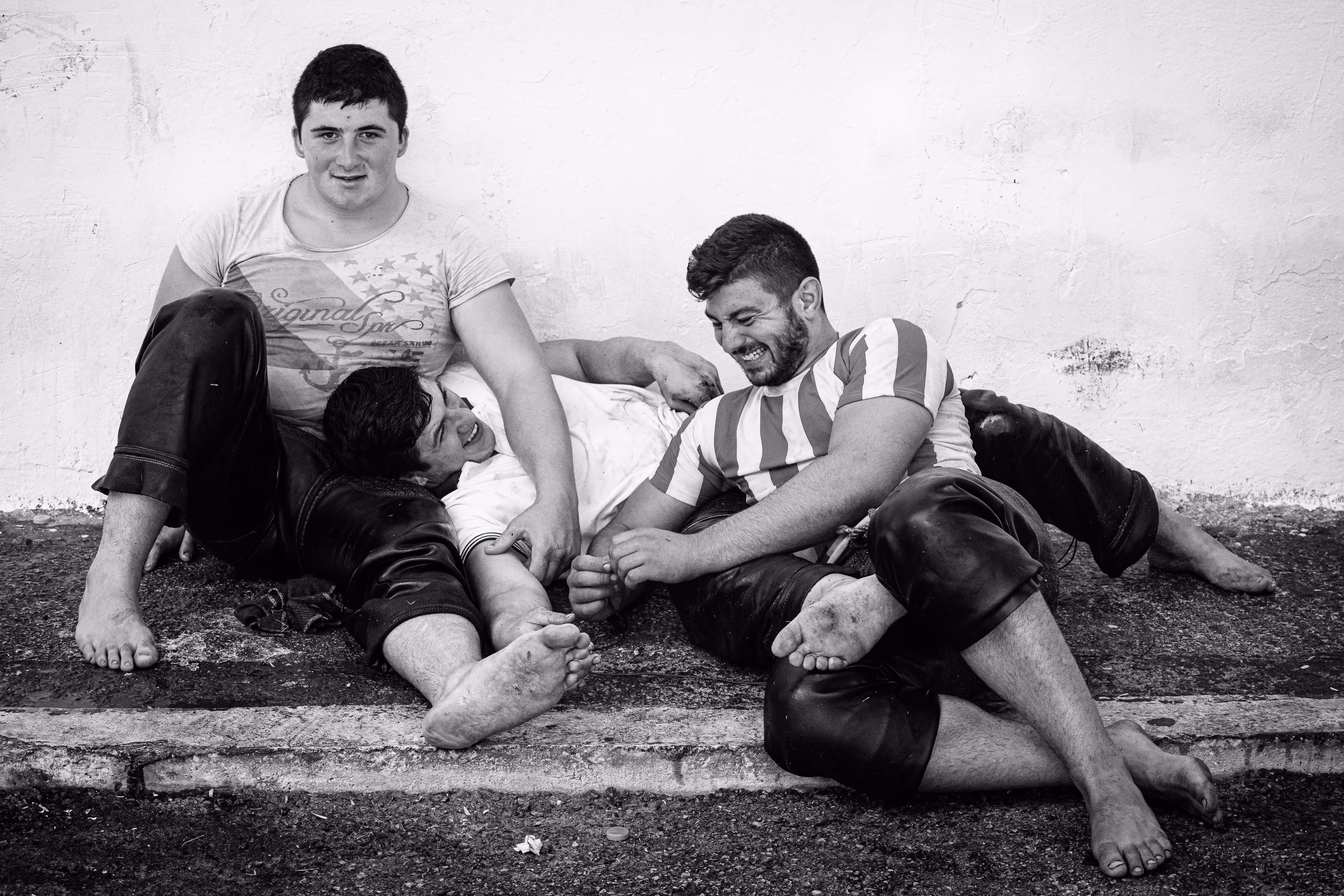 Joyful Camaraderie of Young Wrestlers