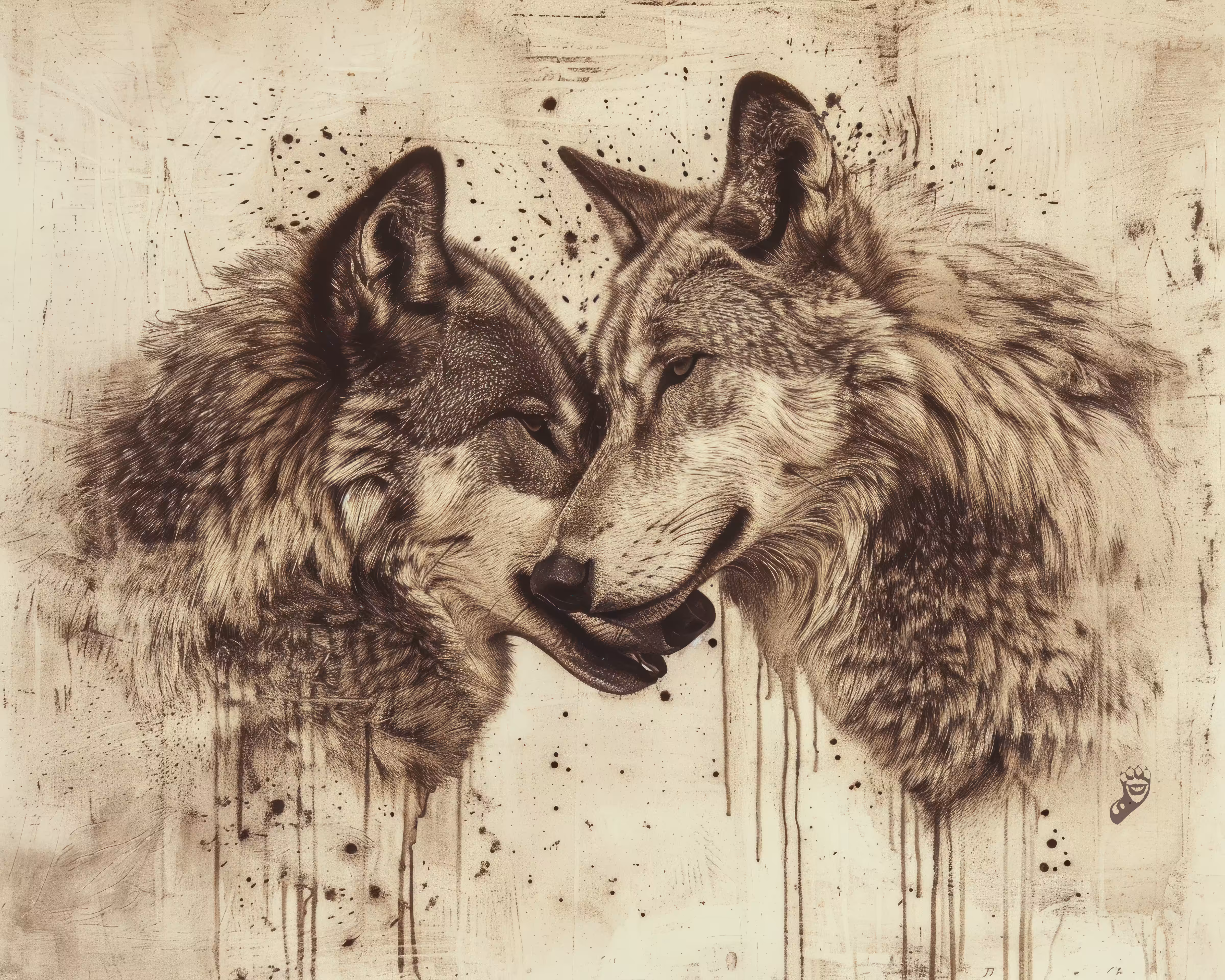My One And Only: Wolves Nuzzle AI Art Print