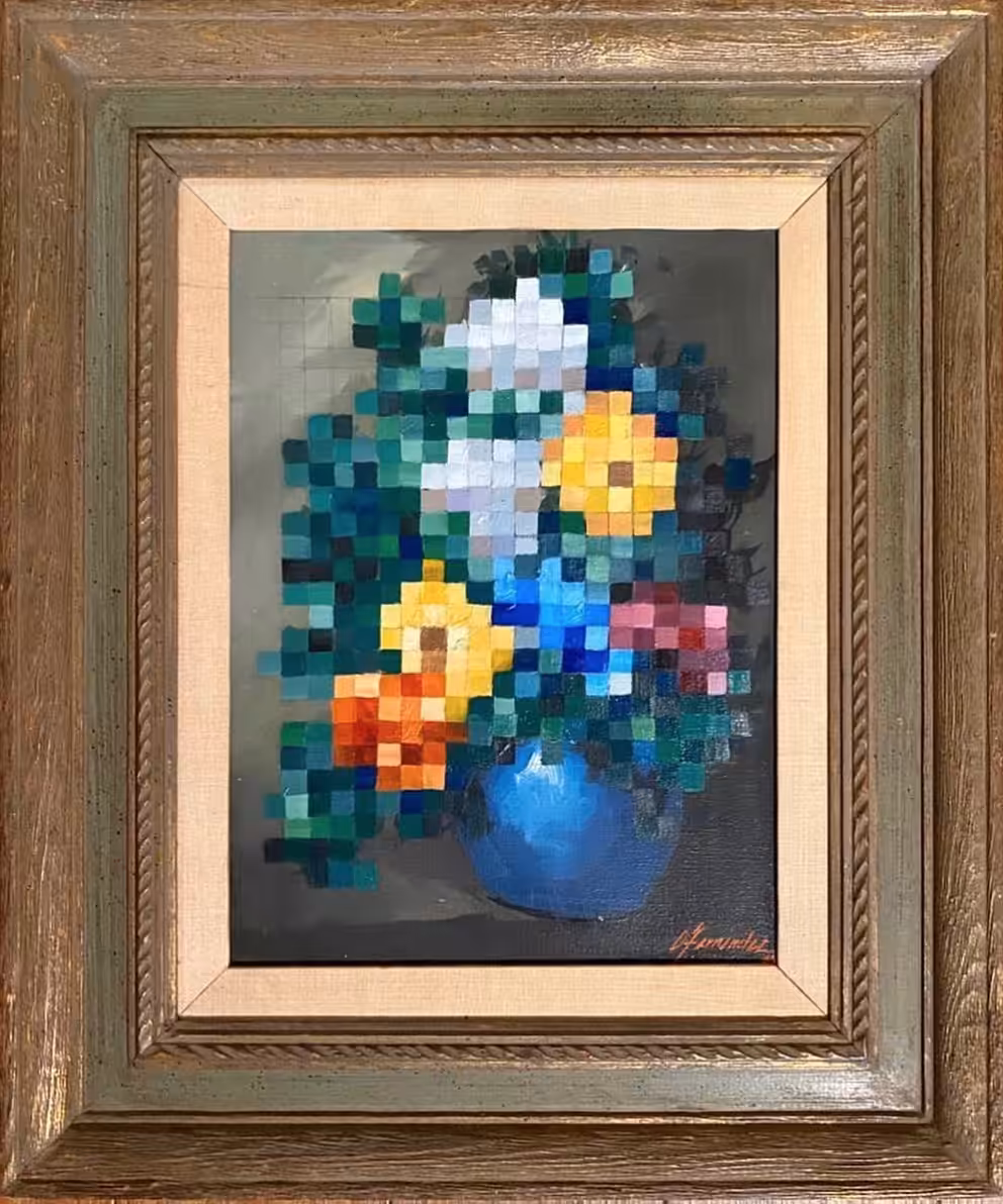 Blue Vase Pixel Flowers 