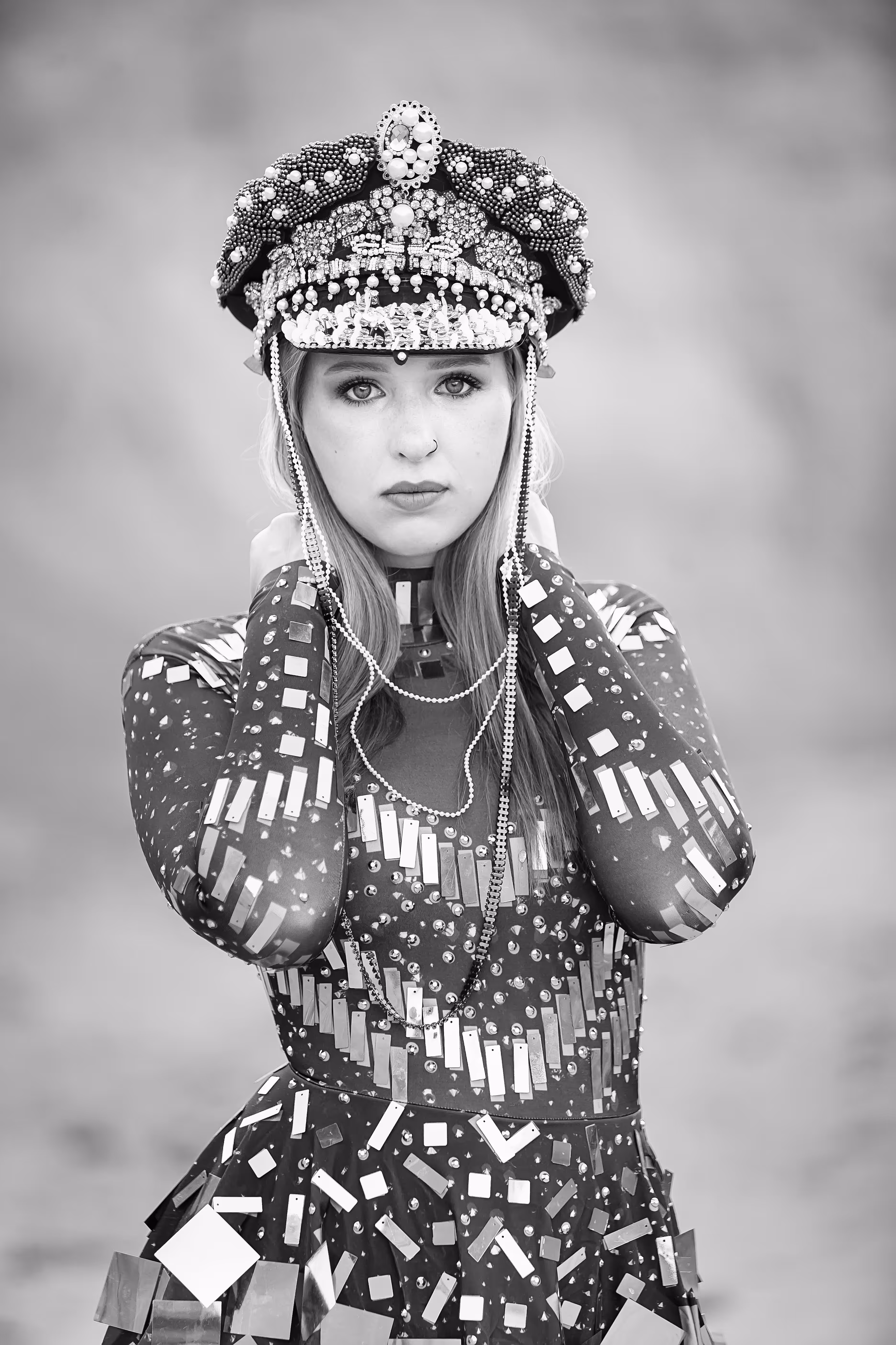 Shadows in the Dust: The Beautiful Soldier Woman of Death Valley in Black and White