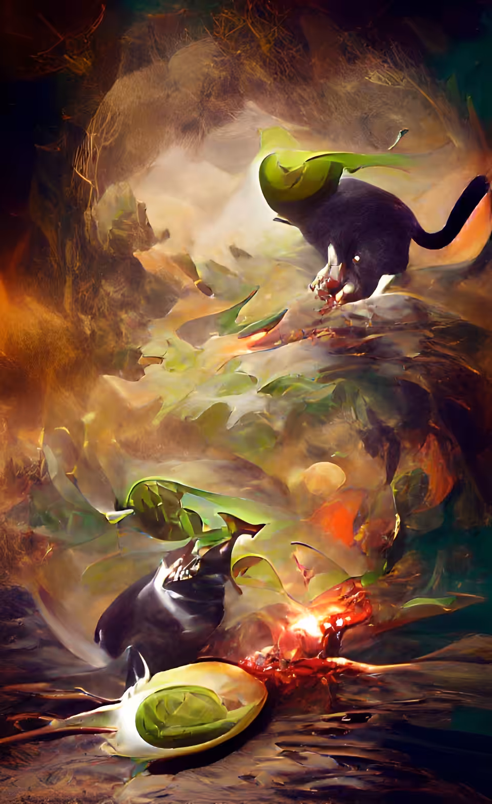 cats fighting avocados