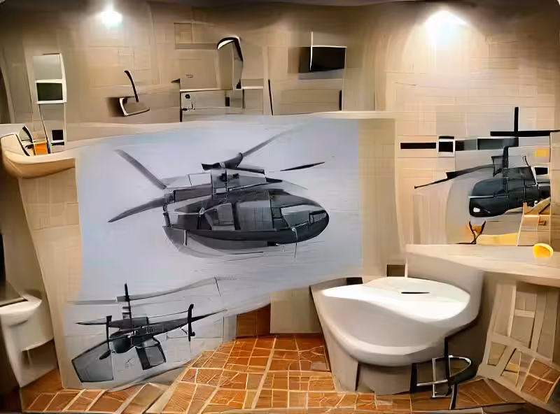 Abraham's First Works: a bathroom for attack-helicopters