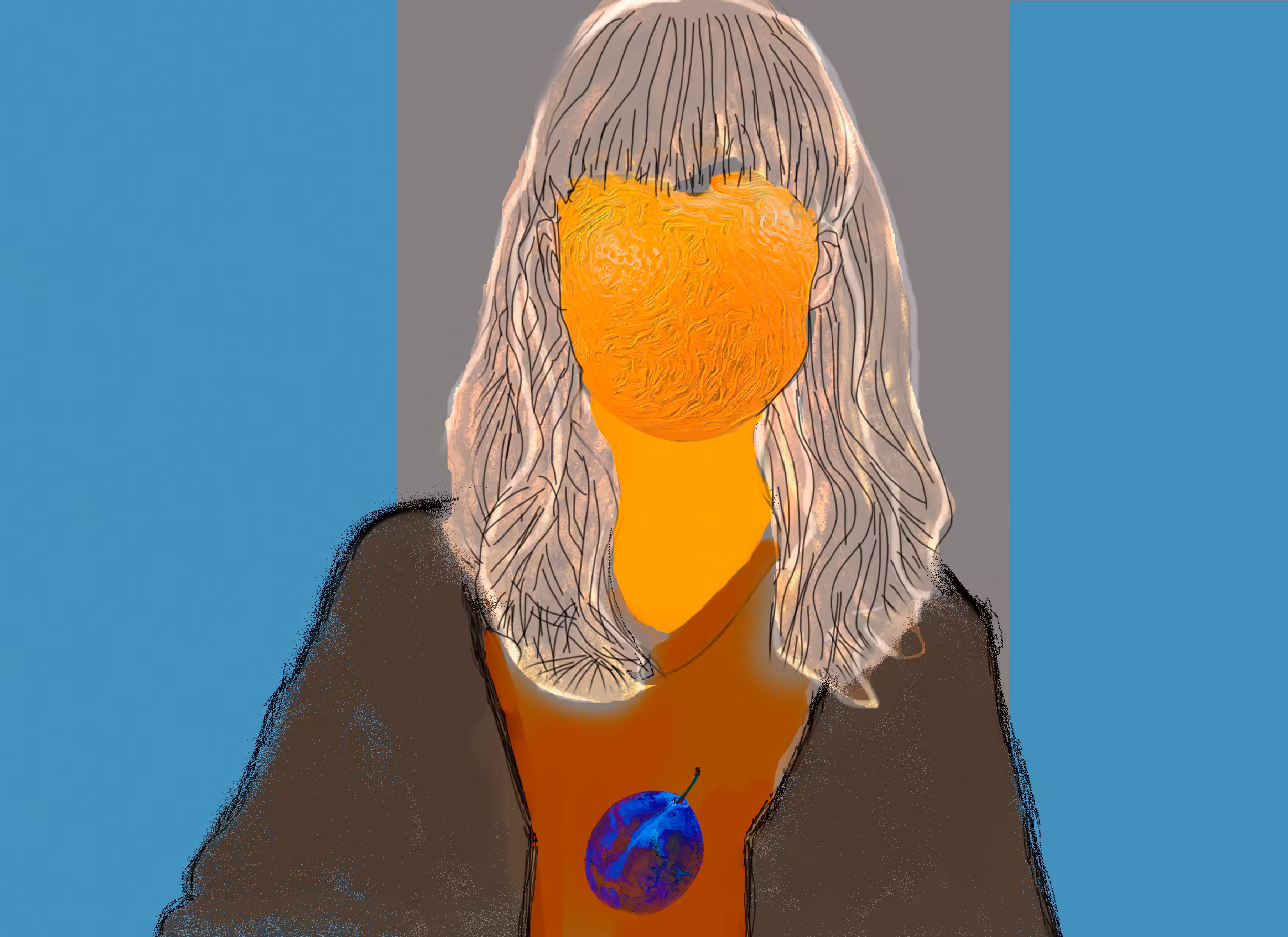 DR0P5 0F L1GH7 4L0NG 7H3 D1G174L P47H: Orange face, plum heart