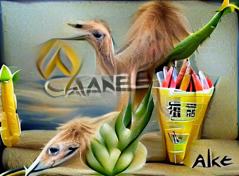 Abraham's First Works: Crane holding aloe camel shakira banana