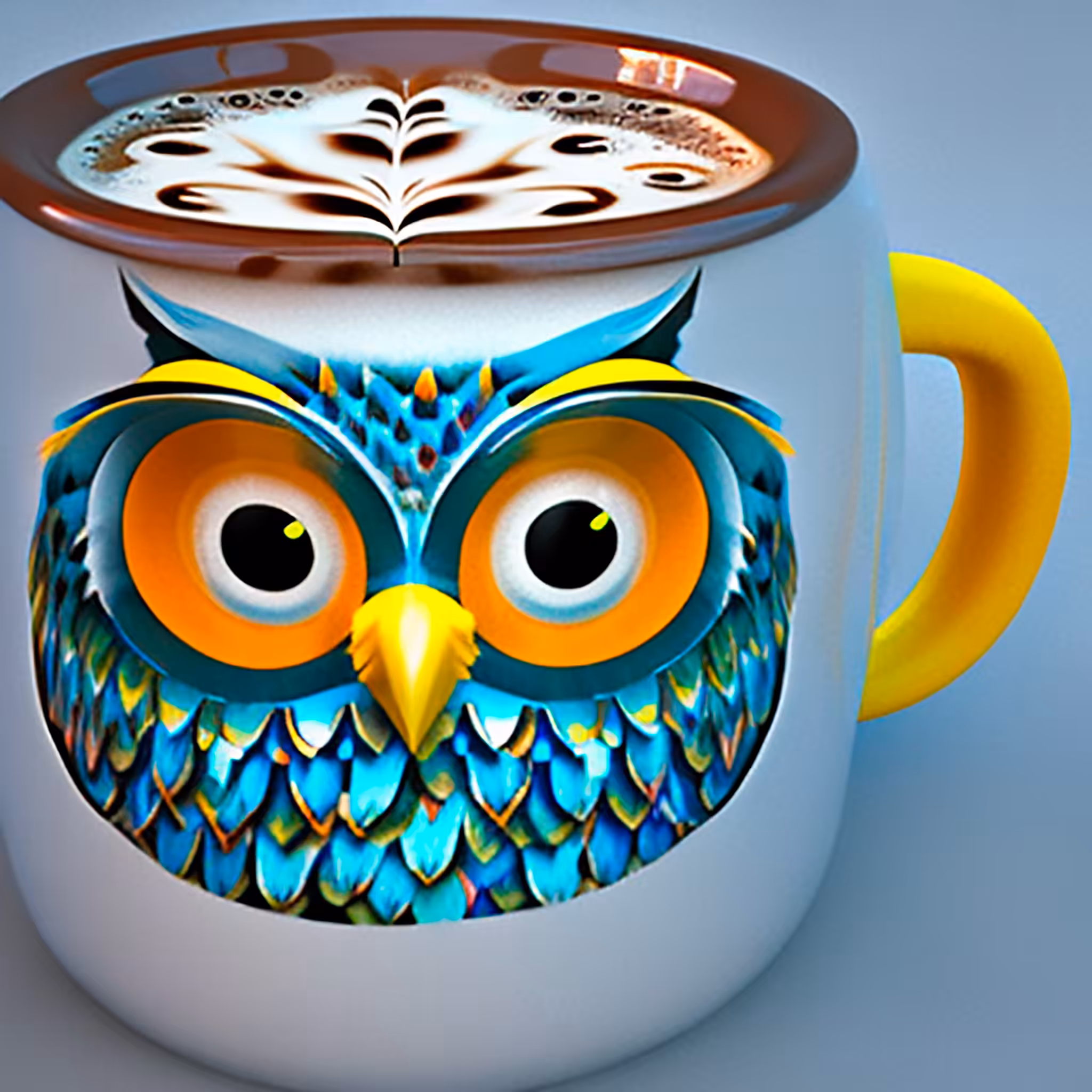 Owl cup with caramel macchiato