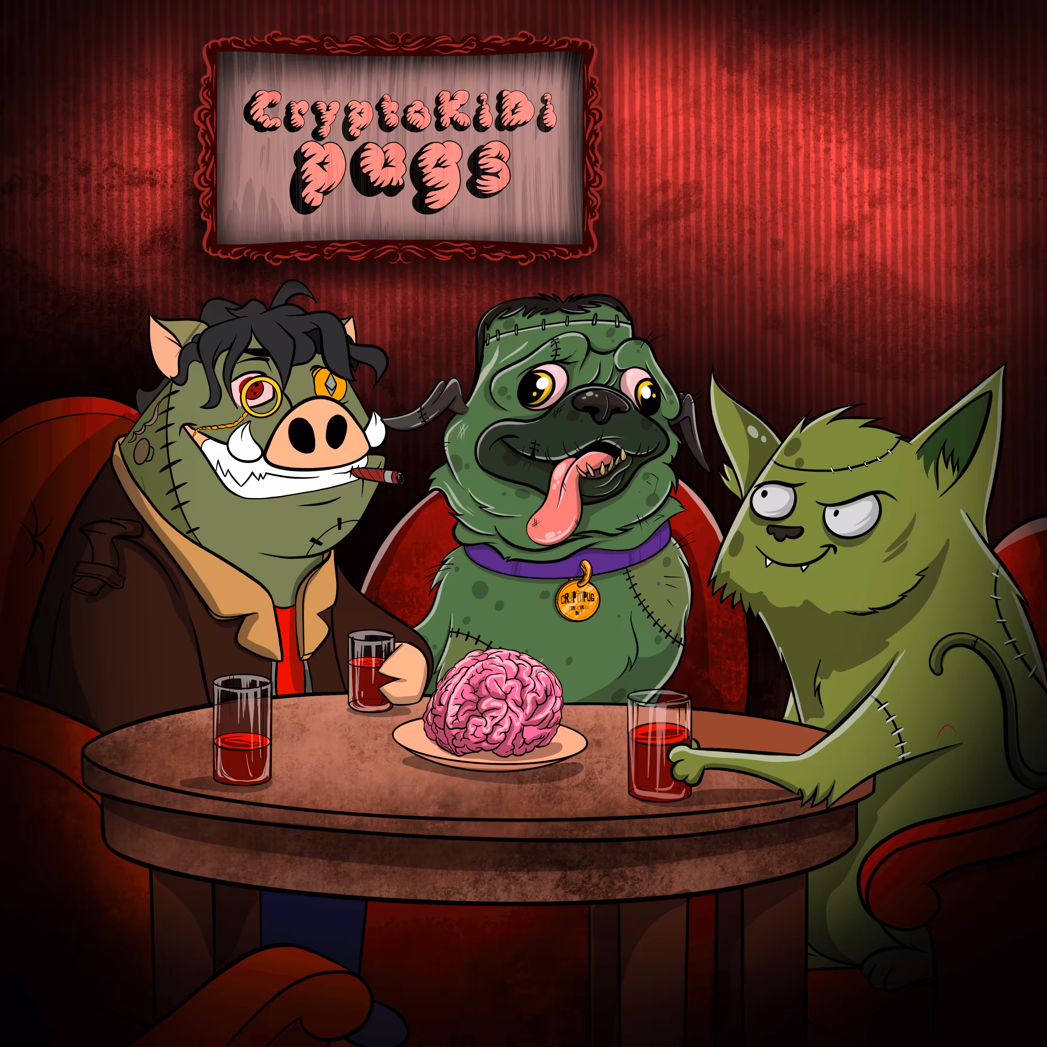 Crypto KiDi Pug #149 "Zombie Dinner"