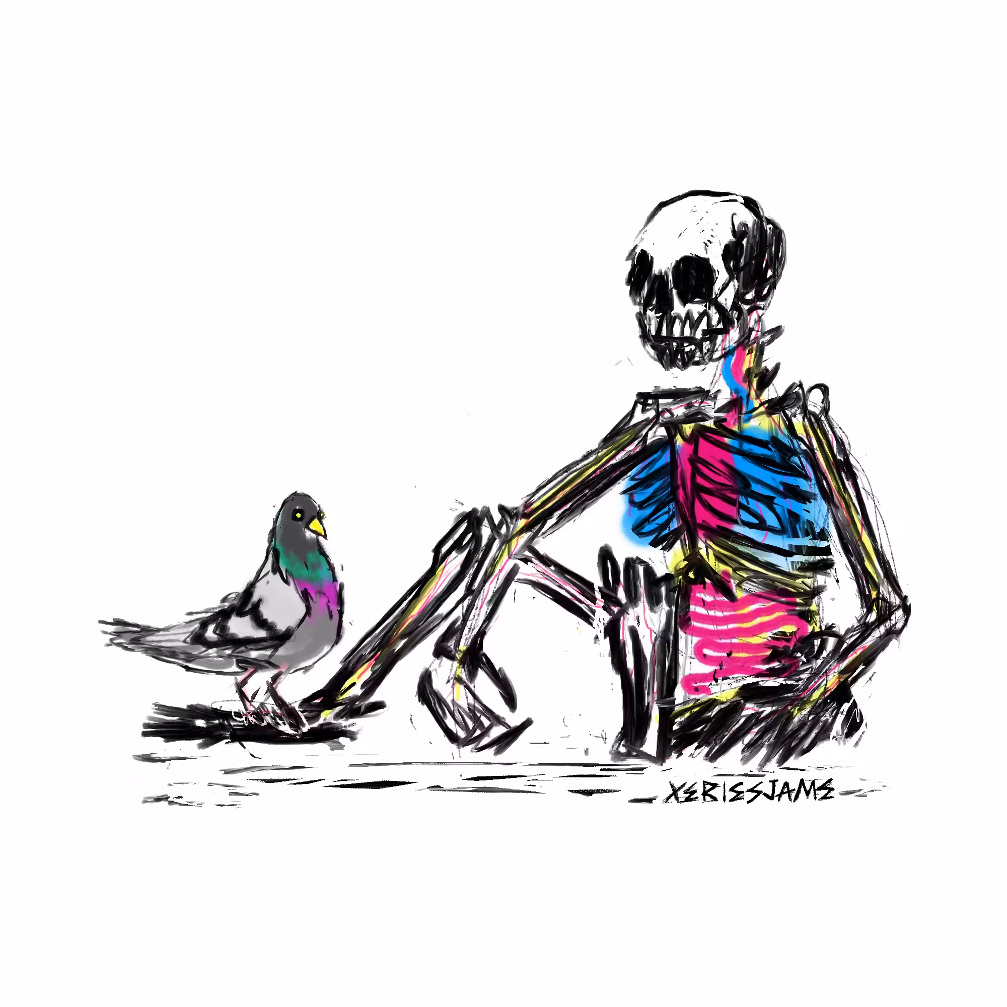 Skeleton and Pigeon
