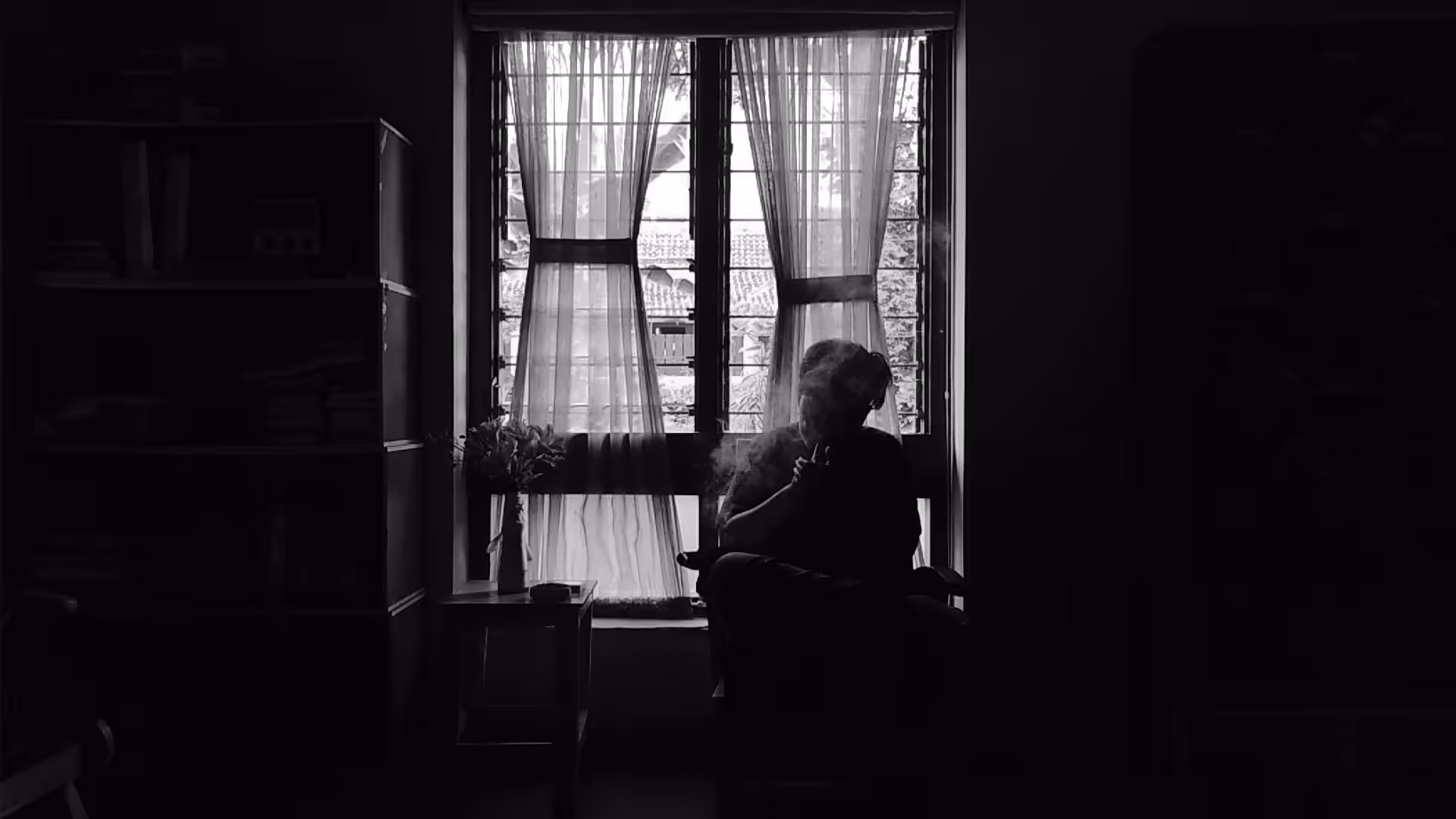 Girl with Cigarette in Black and white photo