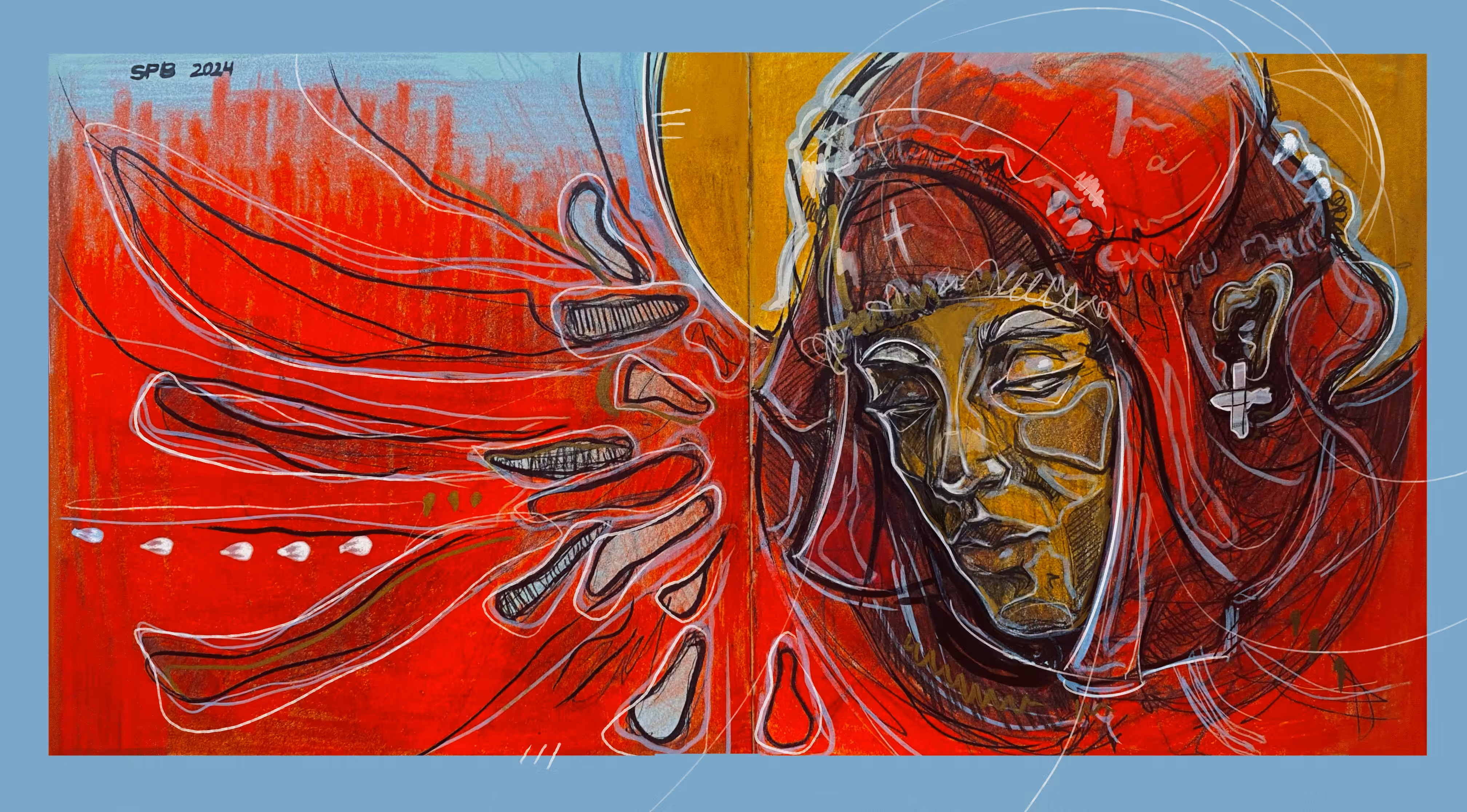 A large red canvas