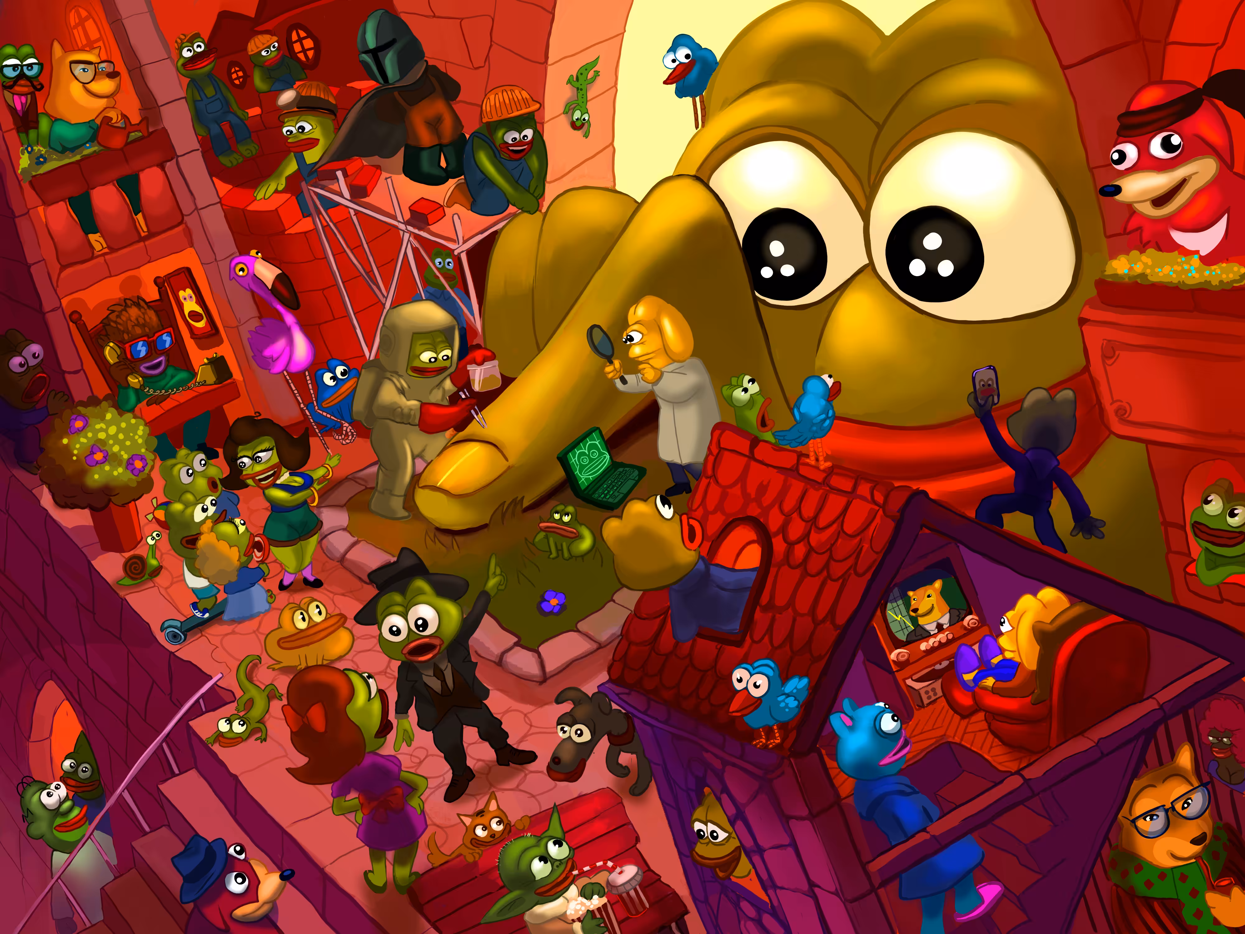 Giant Pepe Discovers the World of Tiny Pepes