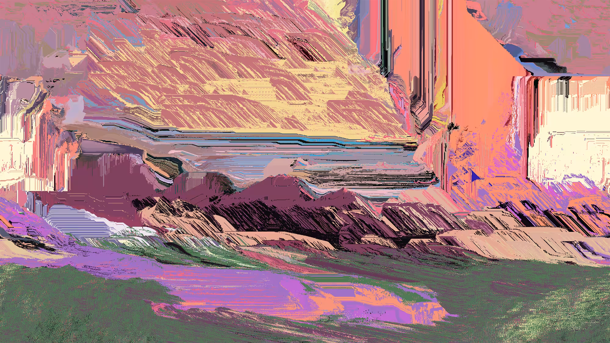 Purple Lake Surrounded by Grass with Mountain Range 220129b