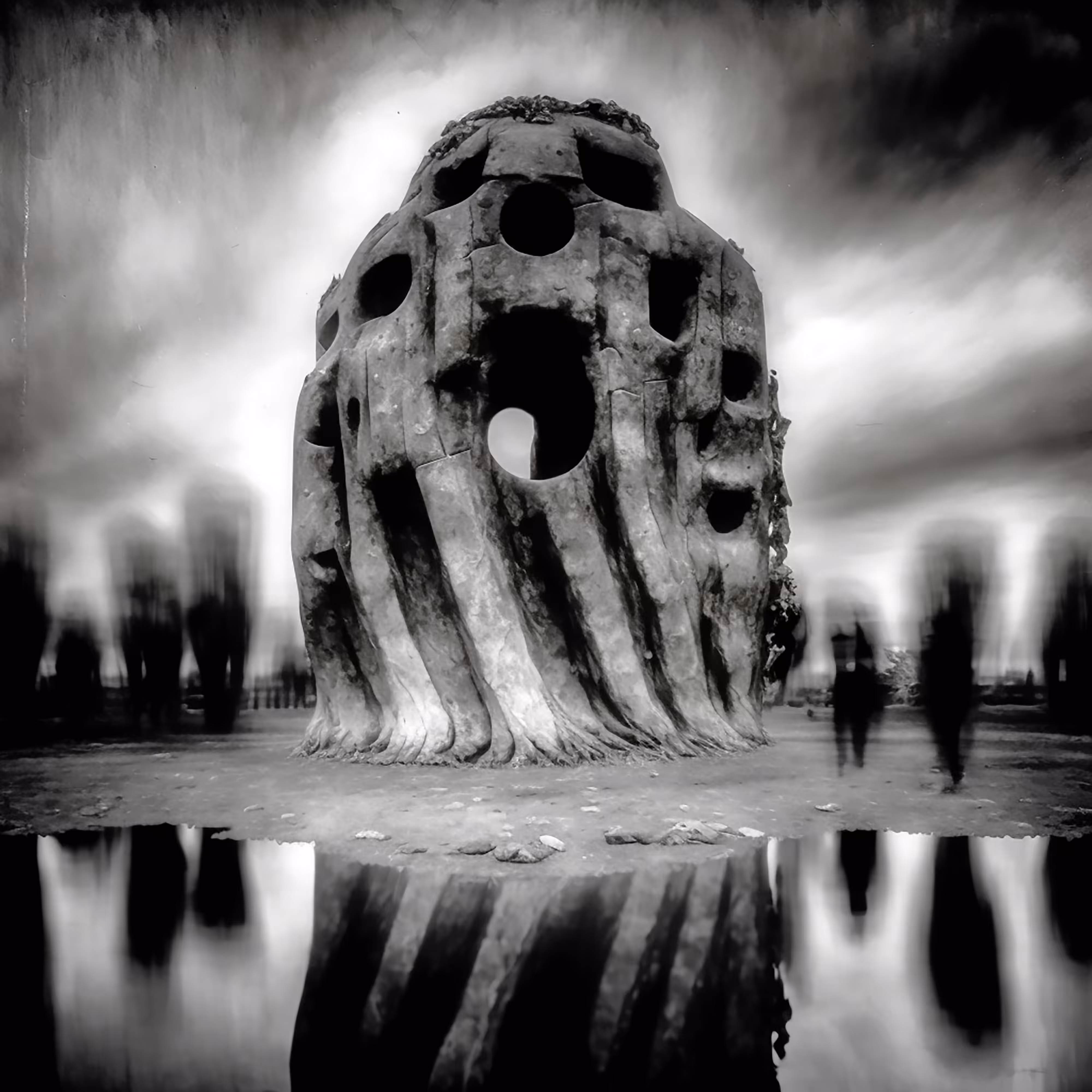 The Monument, dark skies and cold shadows by the water
