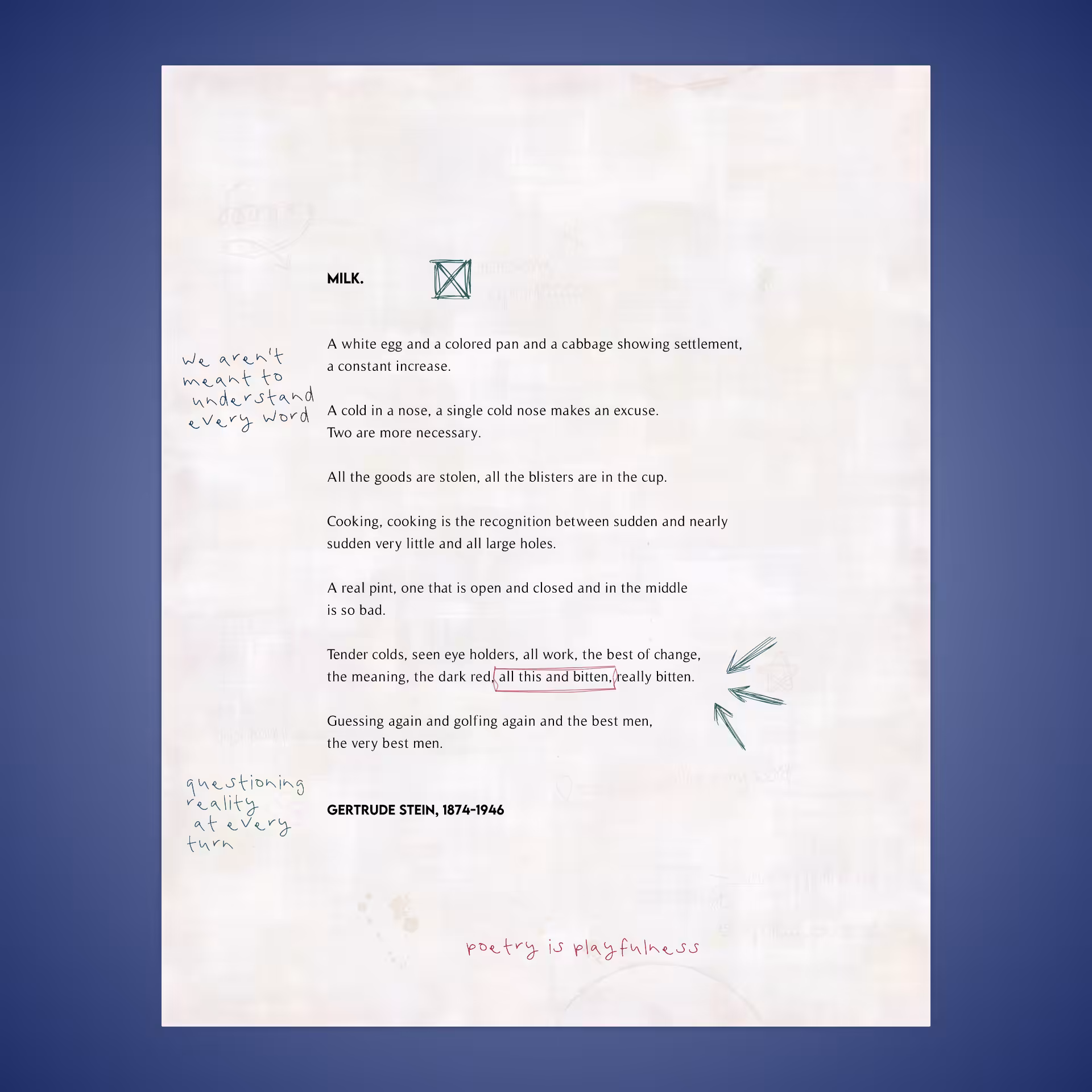 MILK. by Gertrude Stein #18
