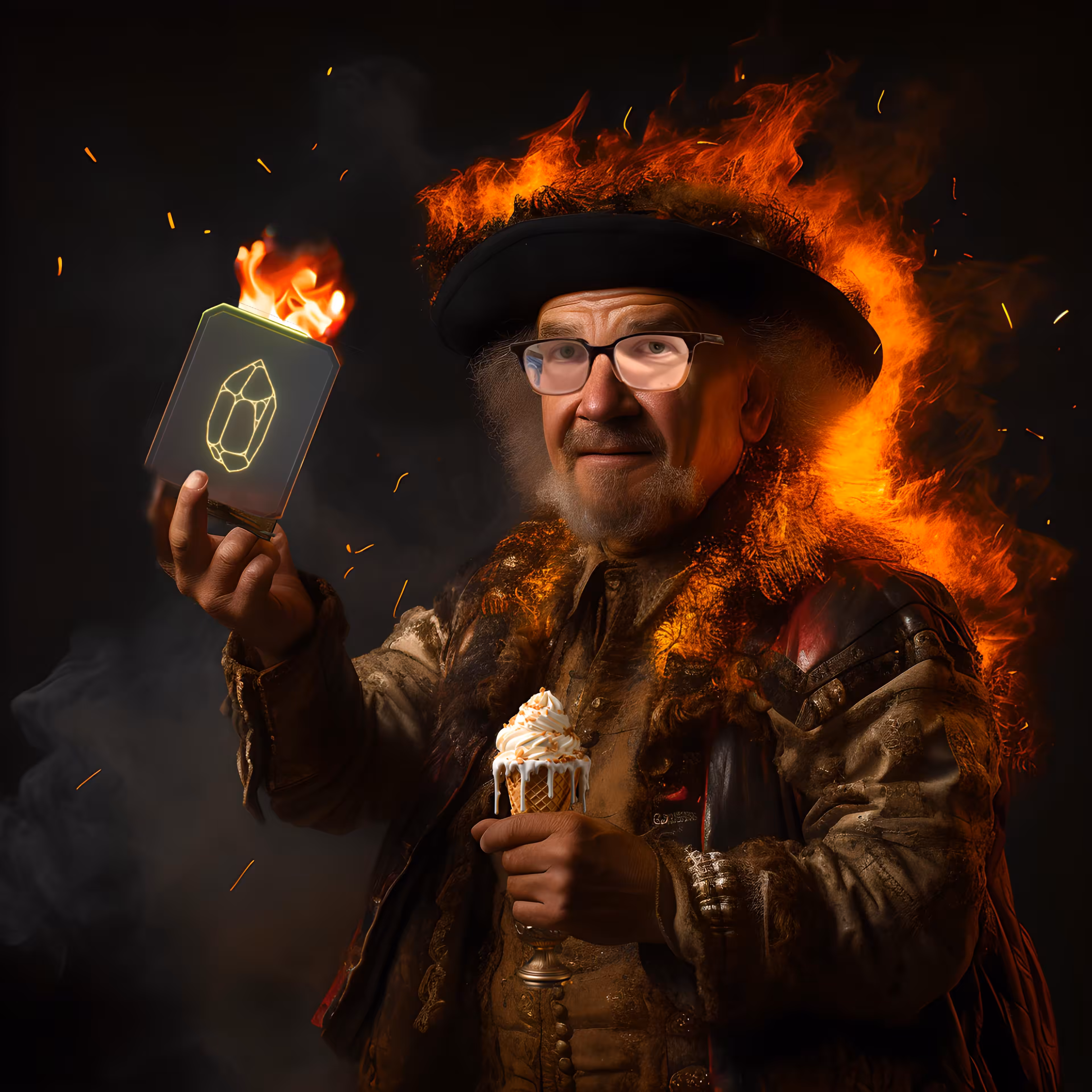 RareBurn: An Artist in Flames eating Gellato: Genesis #1