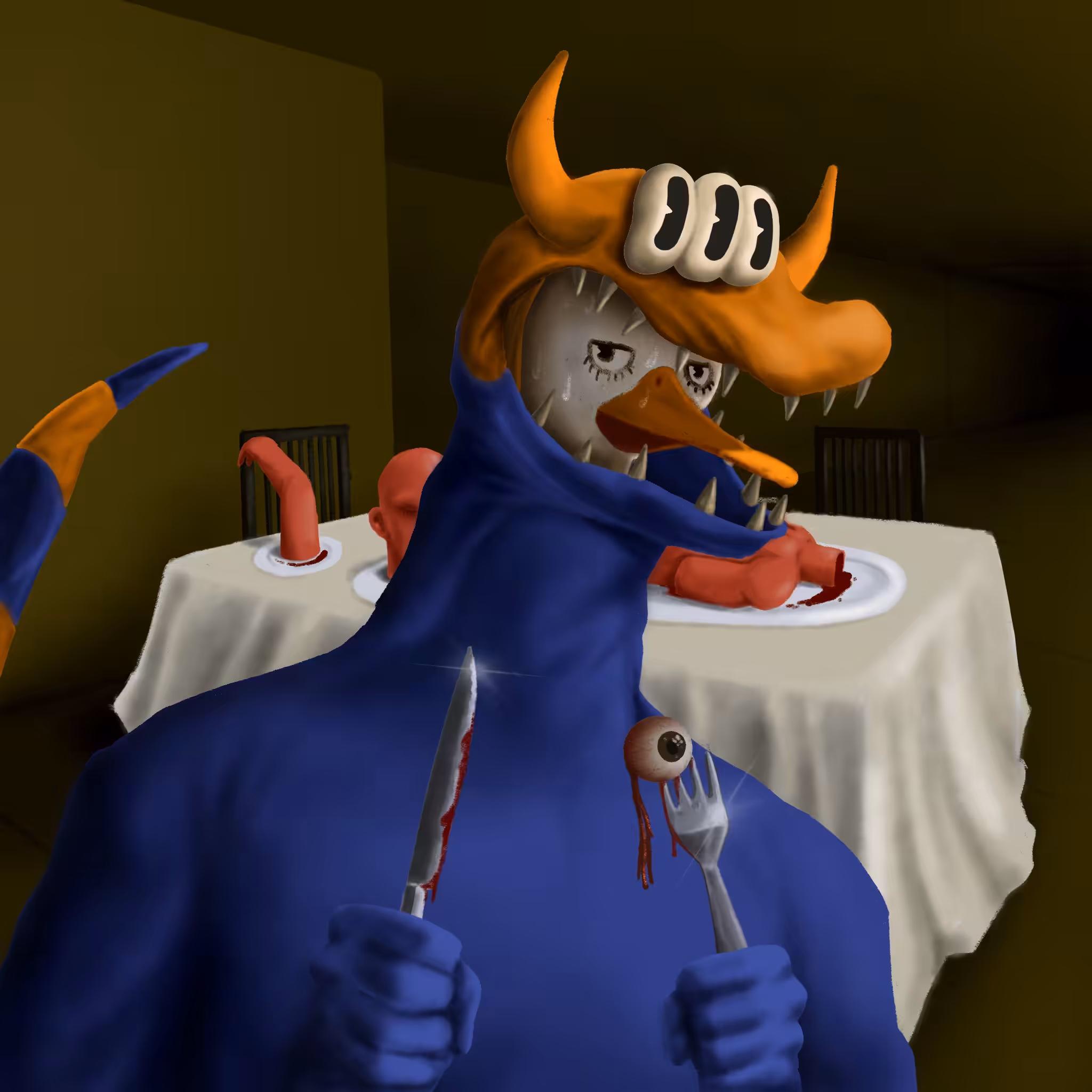 Duck pretend to be monster
