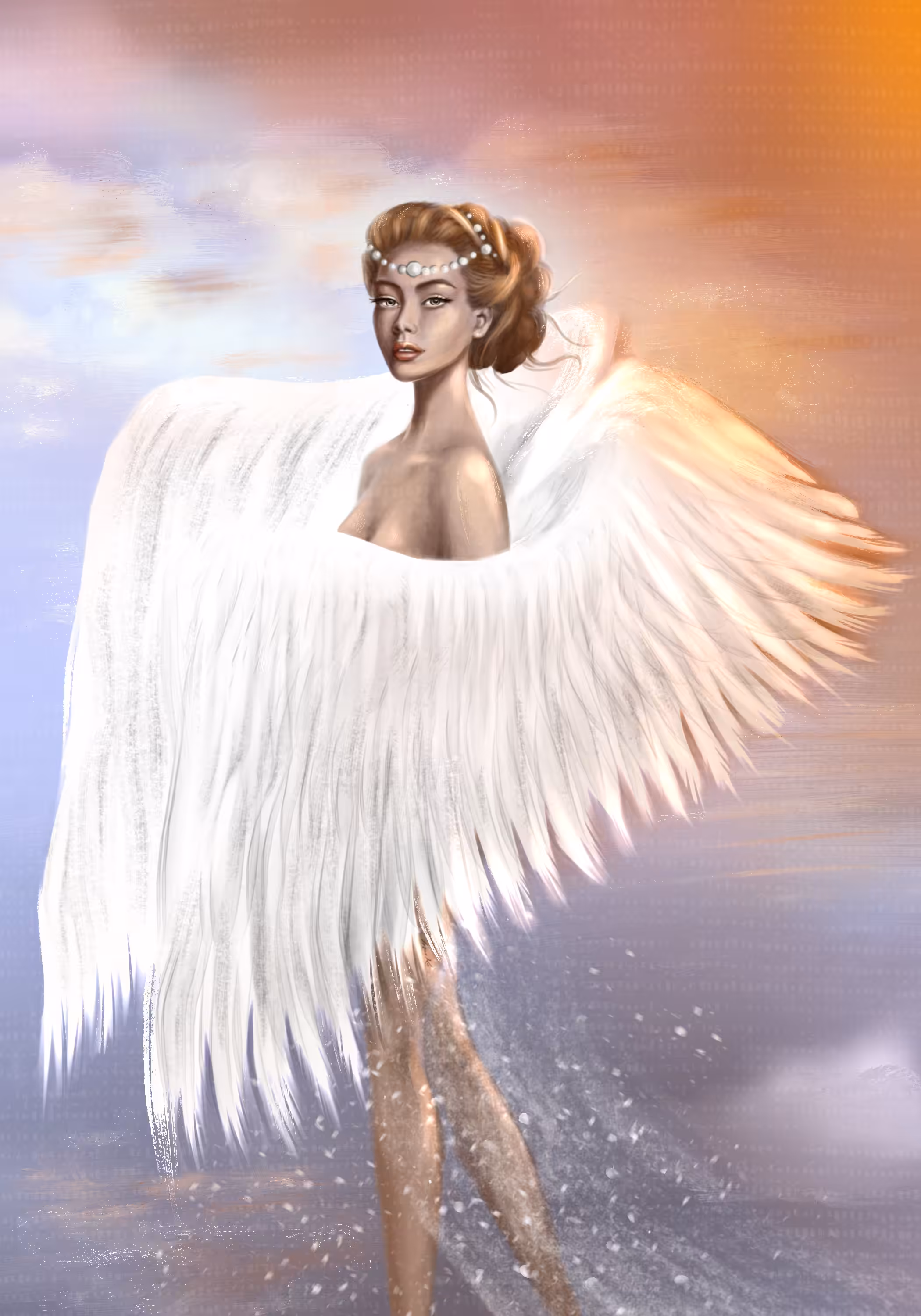 Angel and sunset 