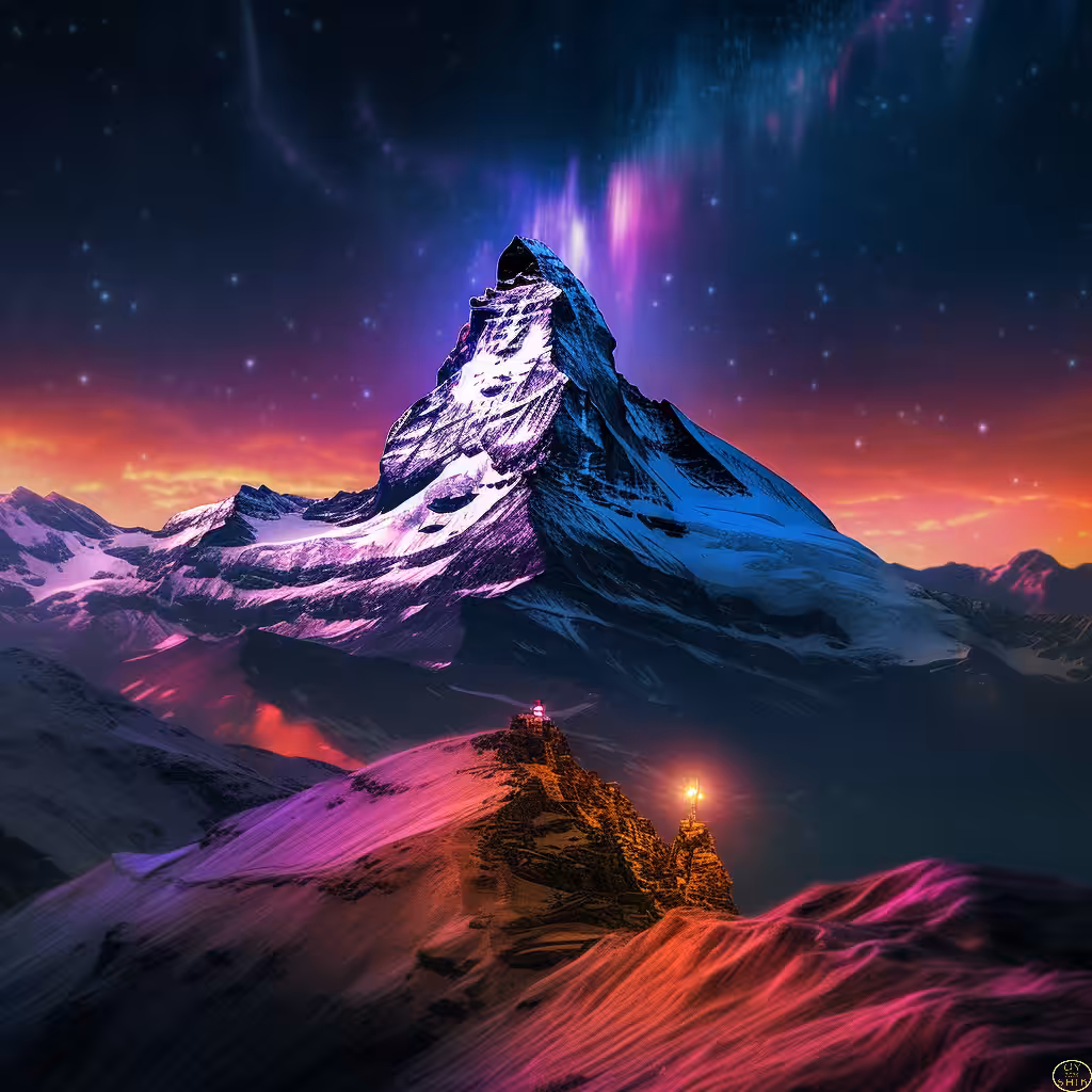 Mountain Matterhorn (4.478 m / Switzerland and Italy) in neon odors #oe2