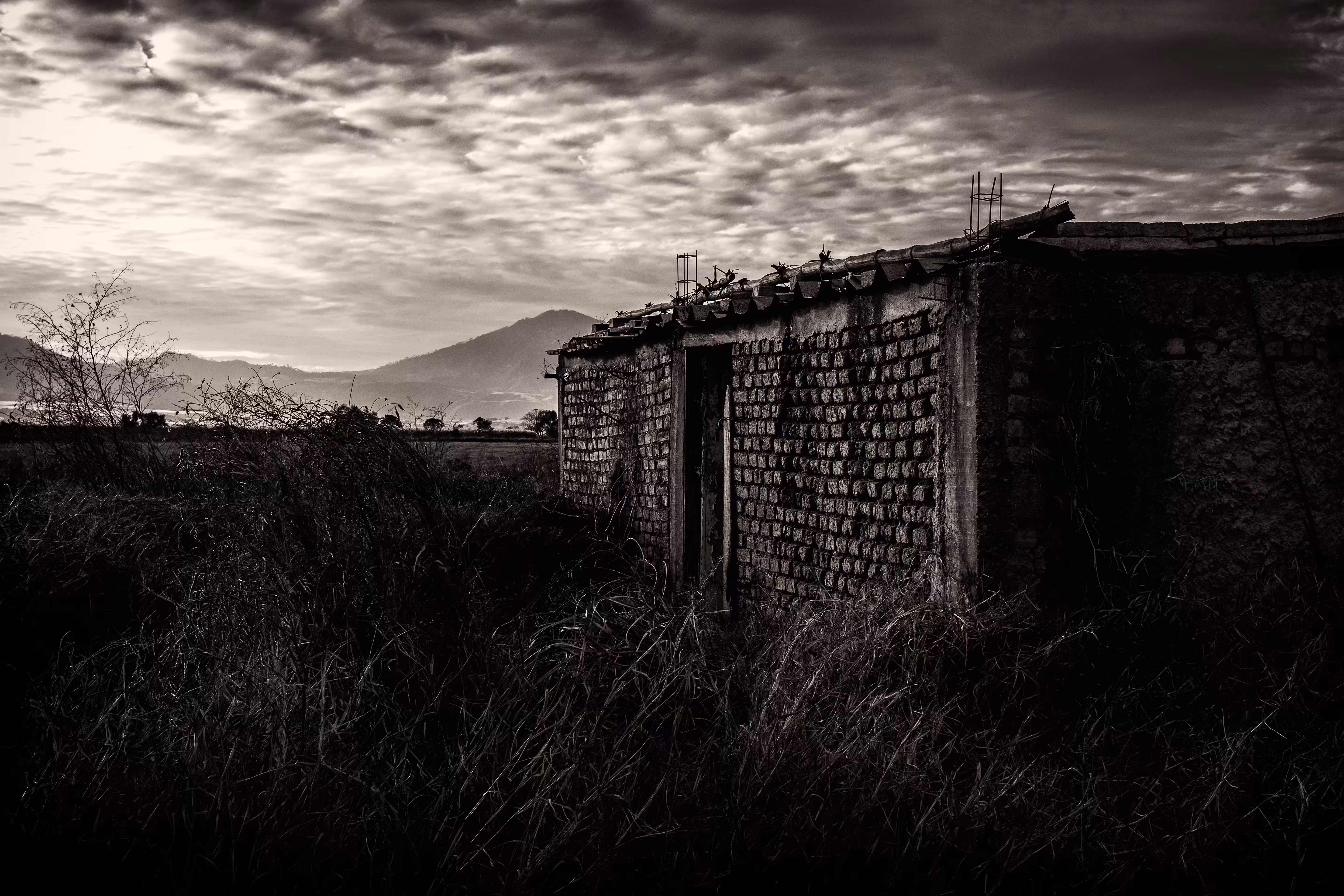 Abandoned house at sunset