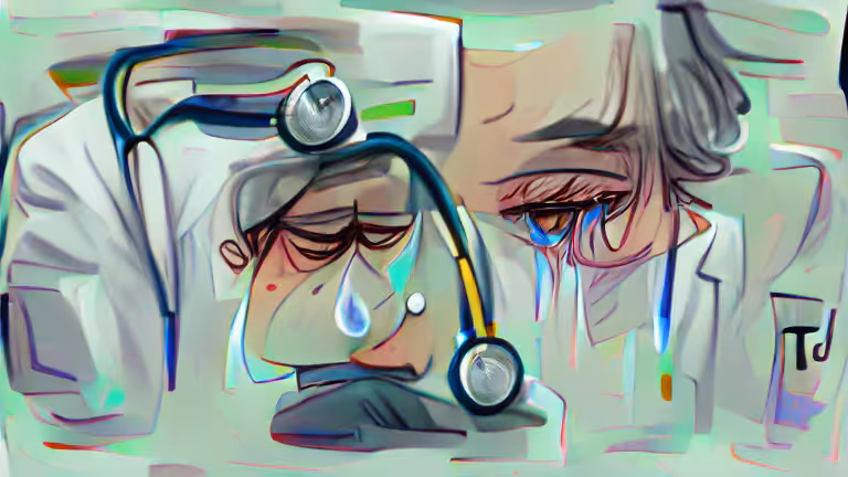 a doctor is crying and tired (pixray_genesis)