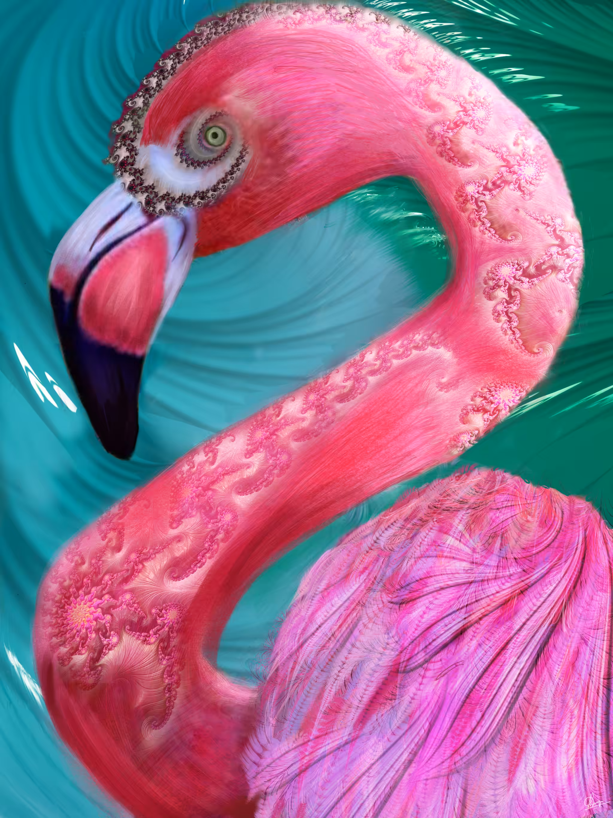 Fractal Art Series- Birds #4  Flamboyant Flamingo
