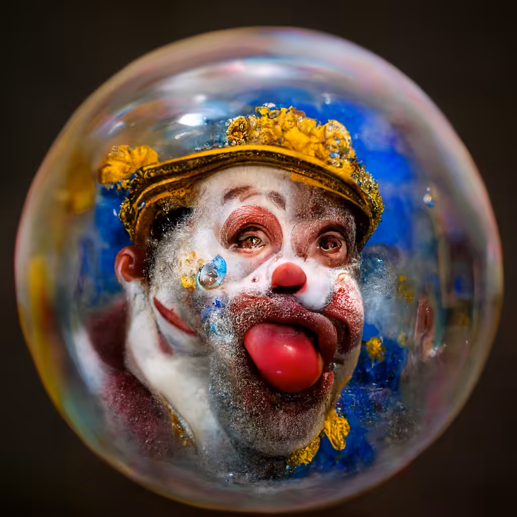 A clown is hunting a bubble inside a porcelain opera house V5