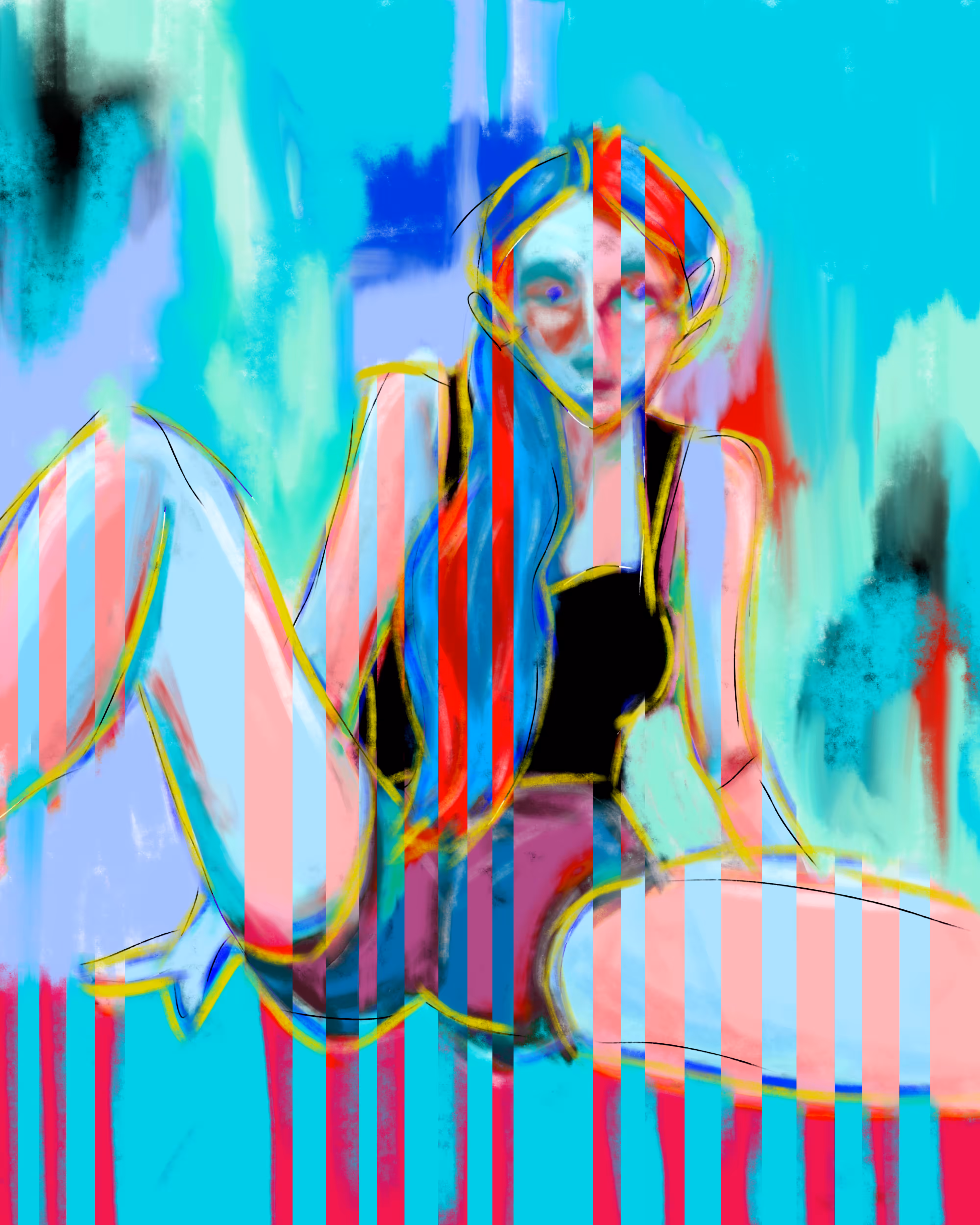 The Artist Reclining: sliced self-portrait series