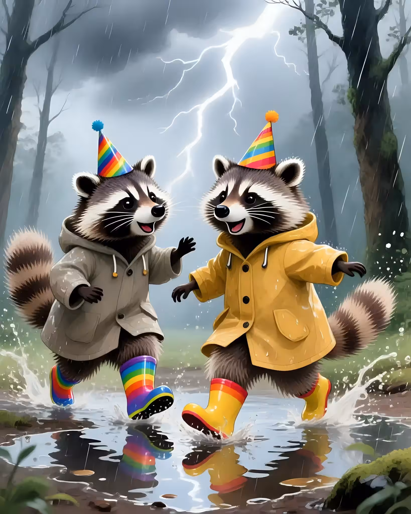 Rainy day racoons 