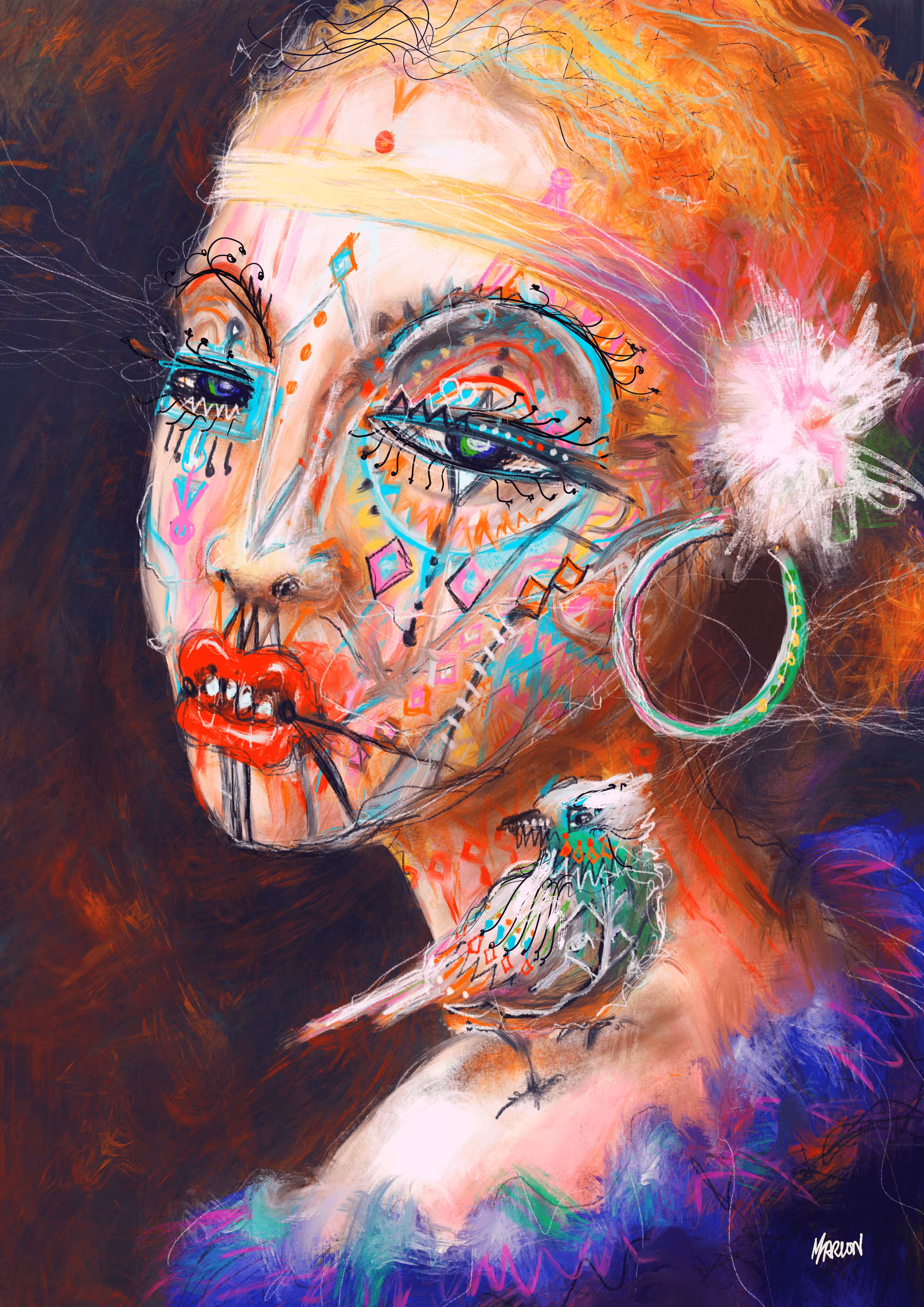 Girl with large earrings