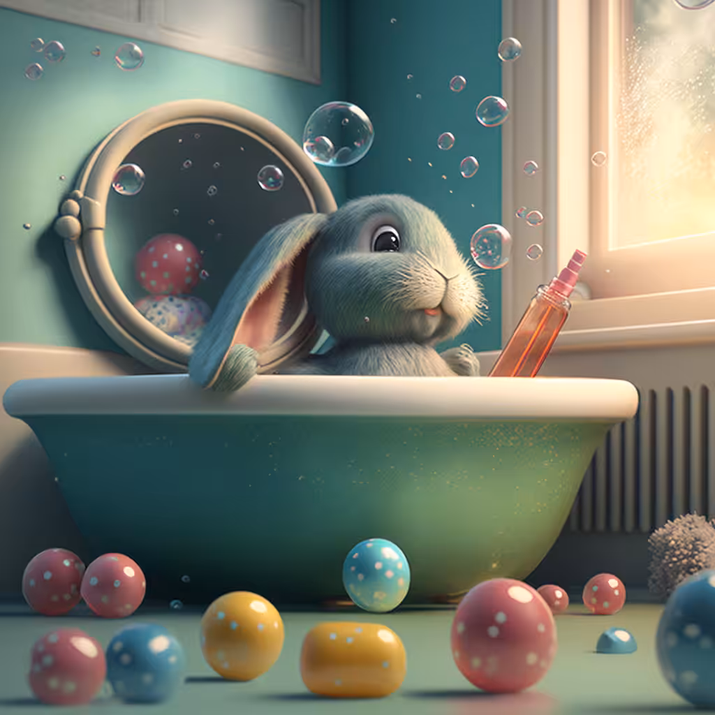Toy rabbit in the shower