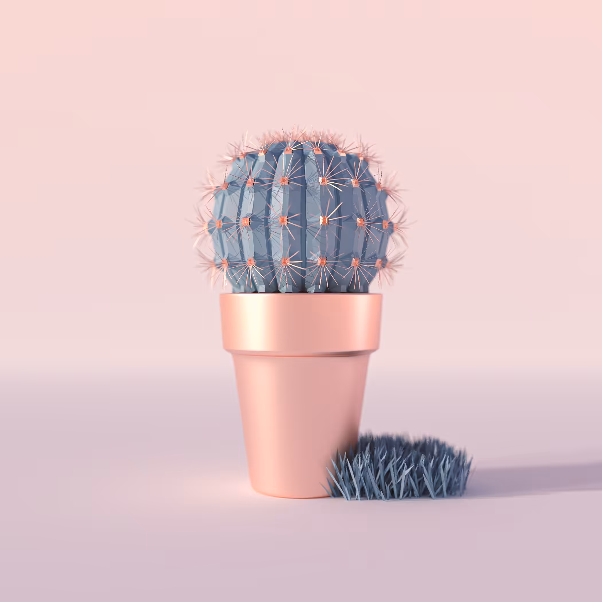 Rosegold Blue Plastic Cactus