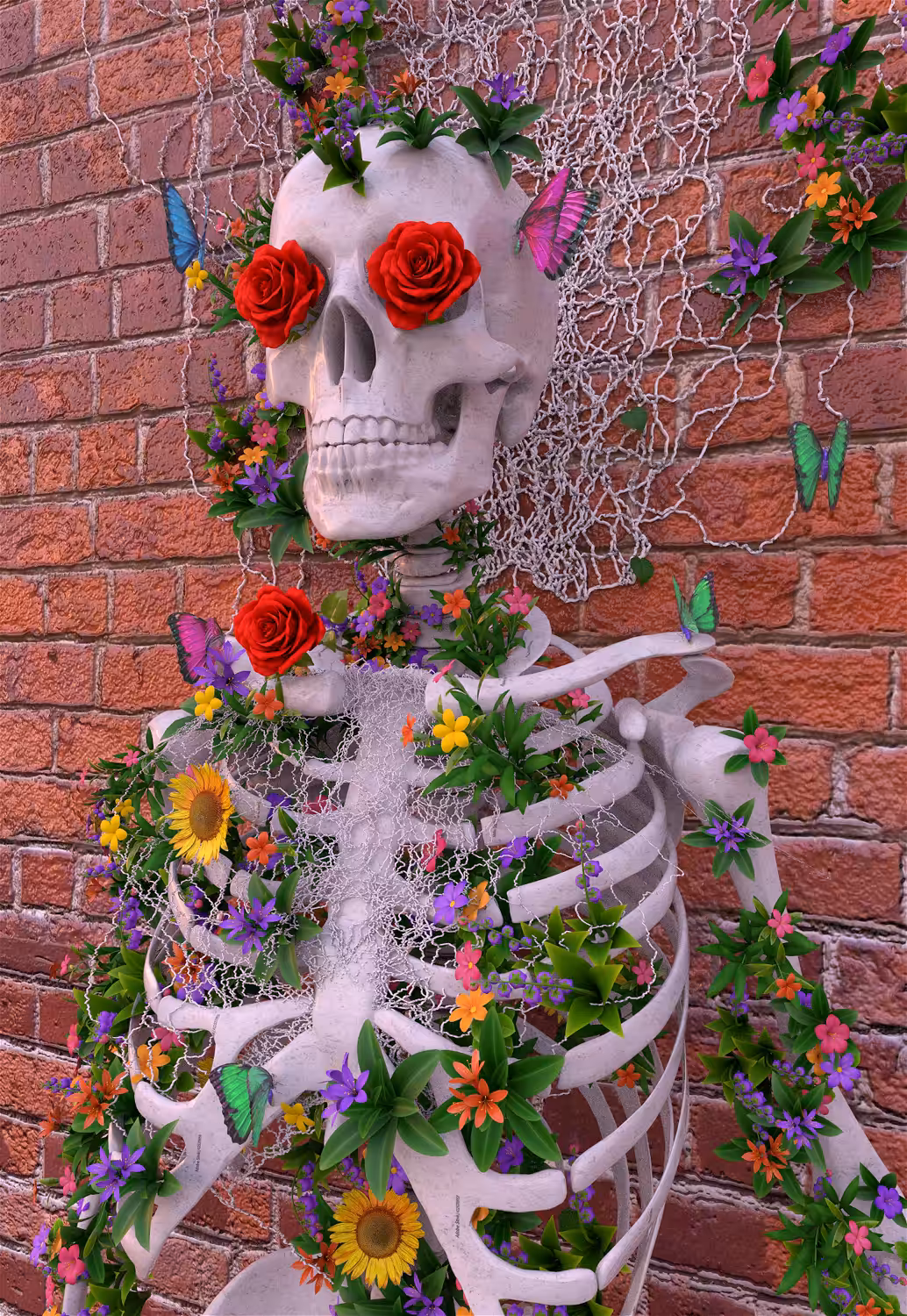 Skull and flowers