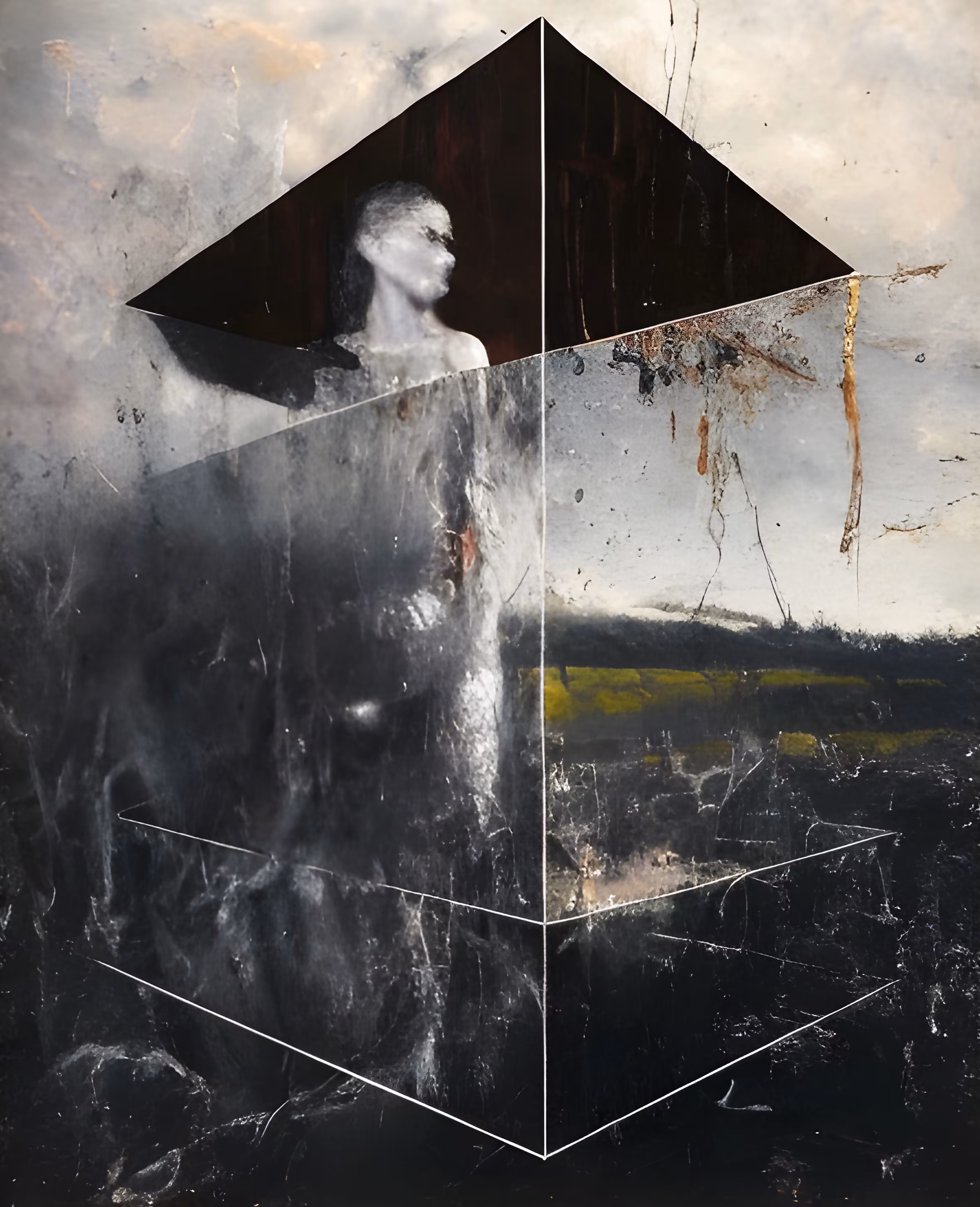 figurative painting: "Geometric Intimations: The Vanishing Woman"