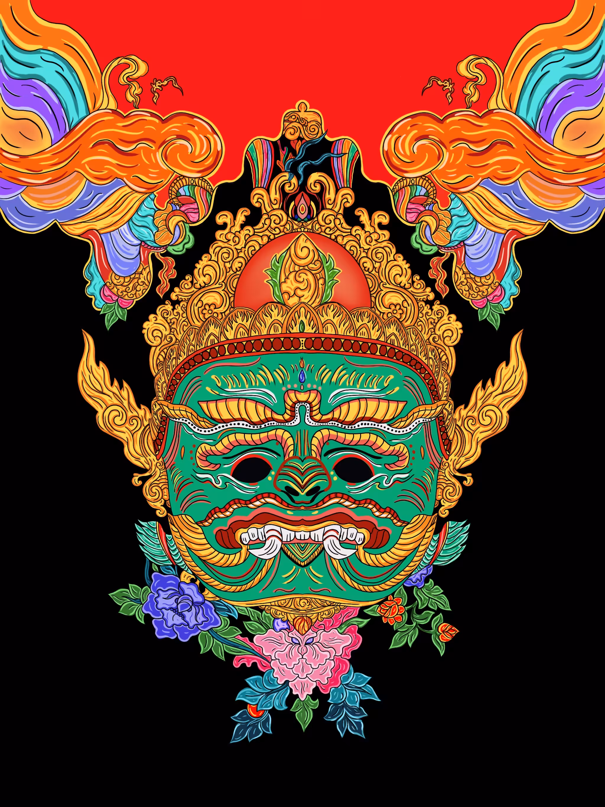Cambodian Sanskrit Mask #2 (Demon Commander)