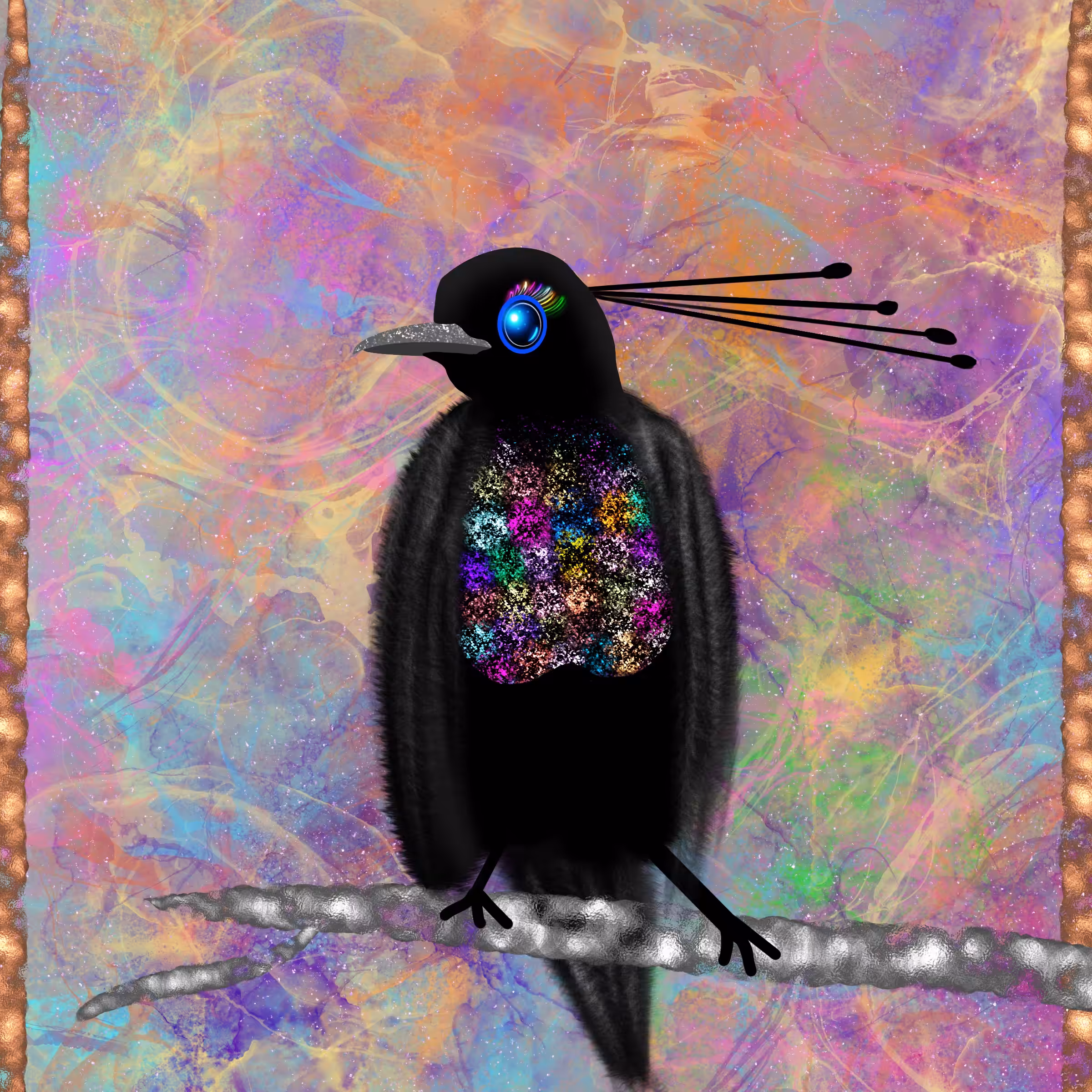 (5.JEWEL FEATHER) Bronze Lawes's Parotia Bird