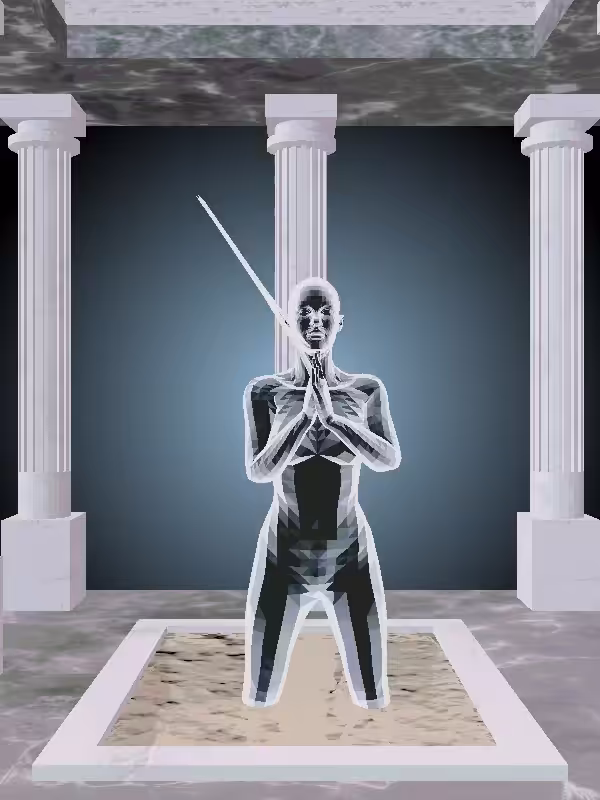 HeavenComputer: The Fragmented Praying Luminescent Chrome Woman #666