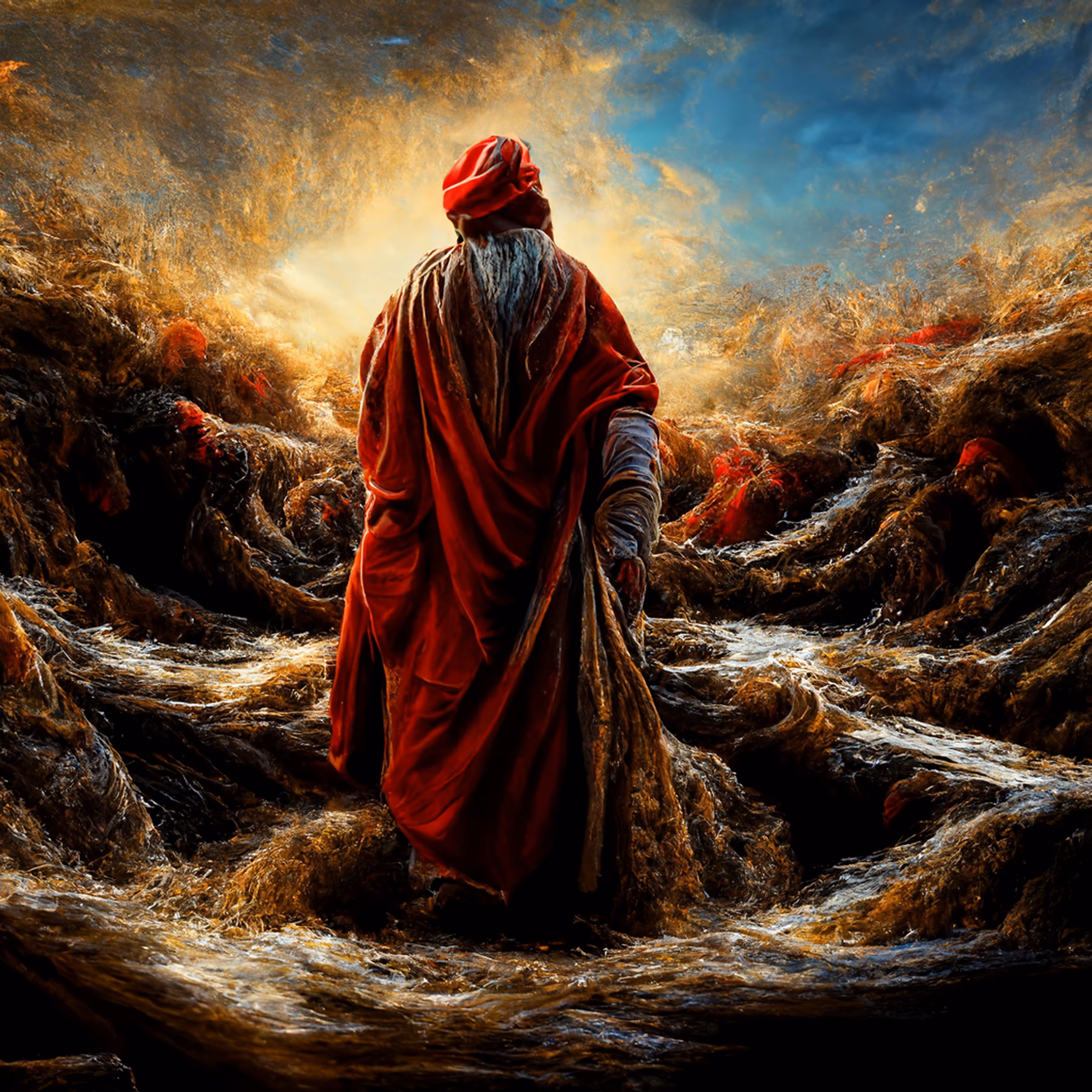 Moses Parting Red Sea Bible Art by Sollog.
