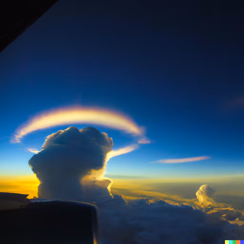 ☁️ 24 - a iridescent cute pyrocumulonimbus cloud as observed from C130 research aircraft at sunset