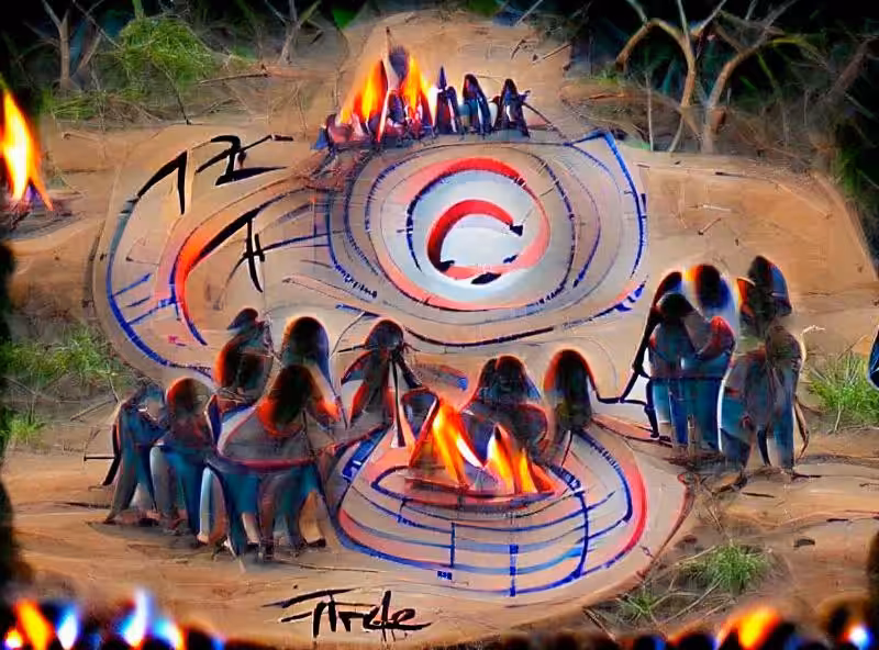 Abraham's First Works: circle of tribe around the fire Trying to Throw a sound into the fire Until the harmony is heard