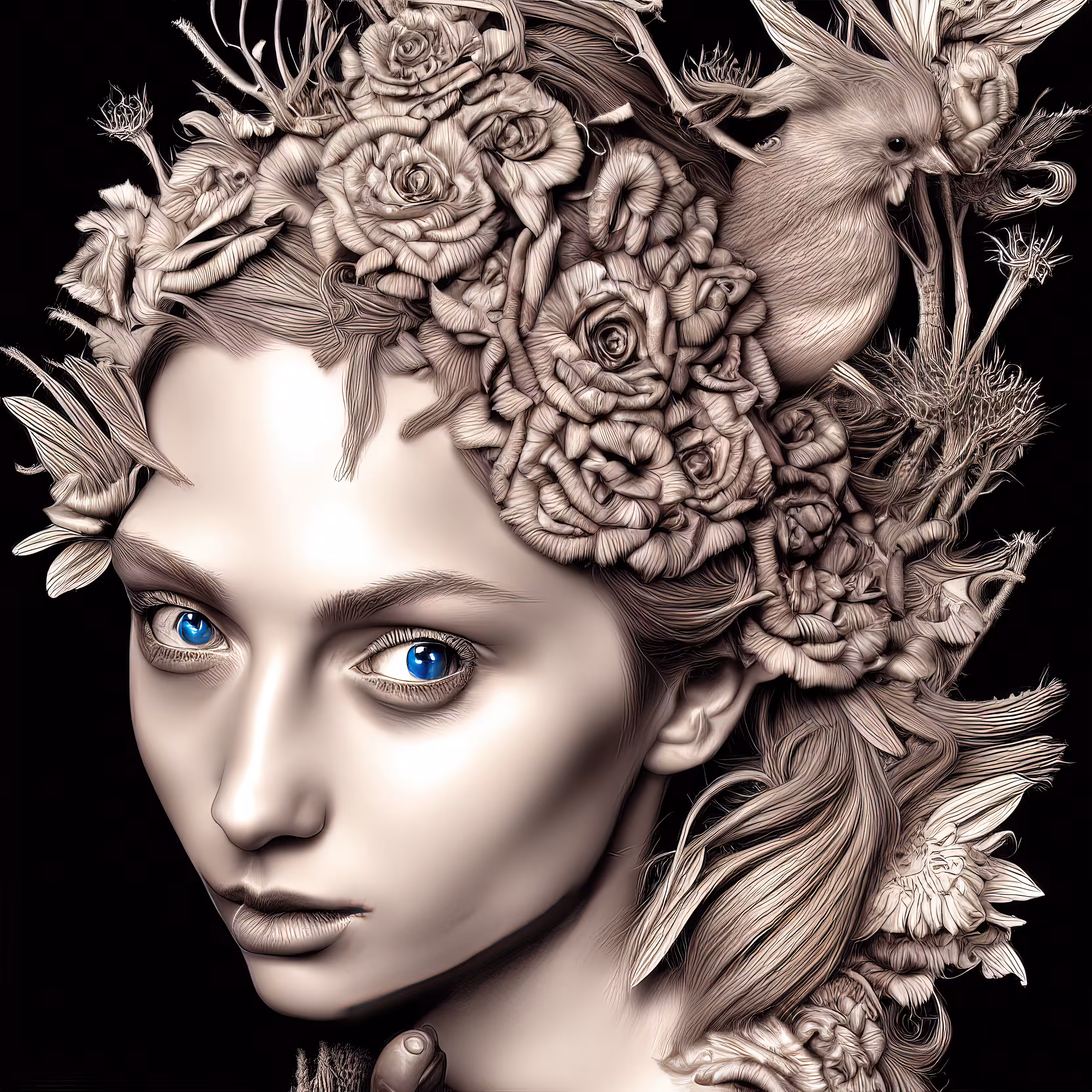 Girl with a bird in her hair