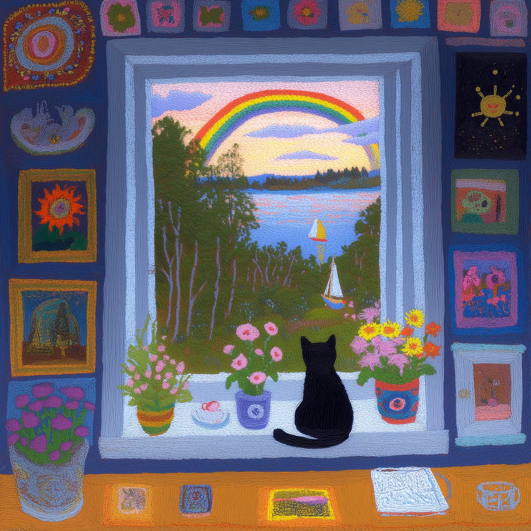 The cat sat in silence