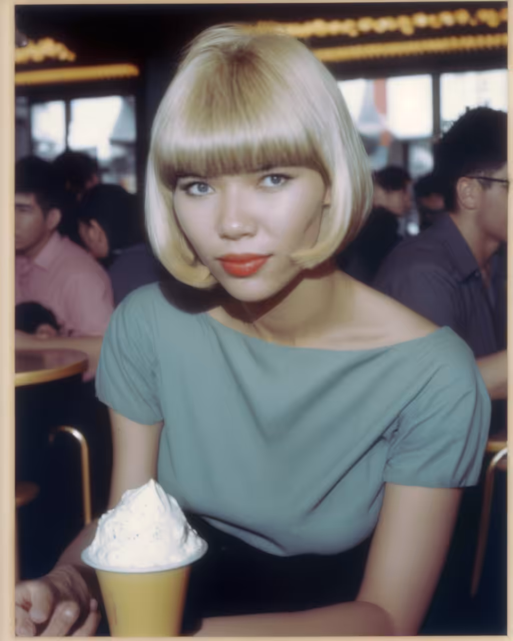 In an ice cream cafe 