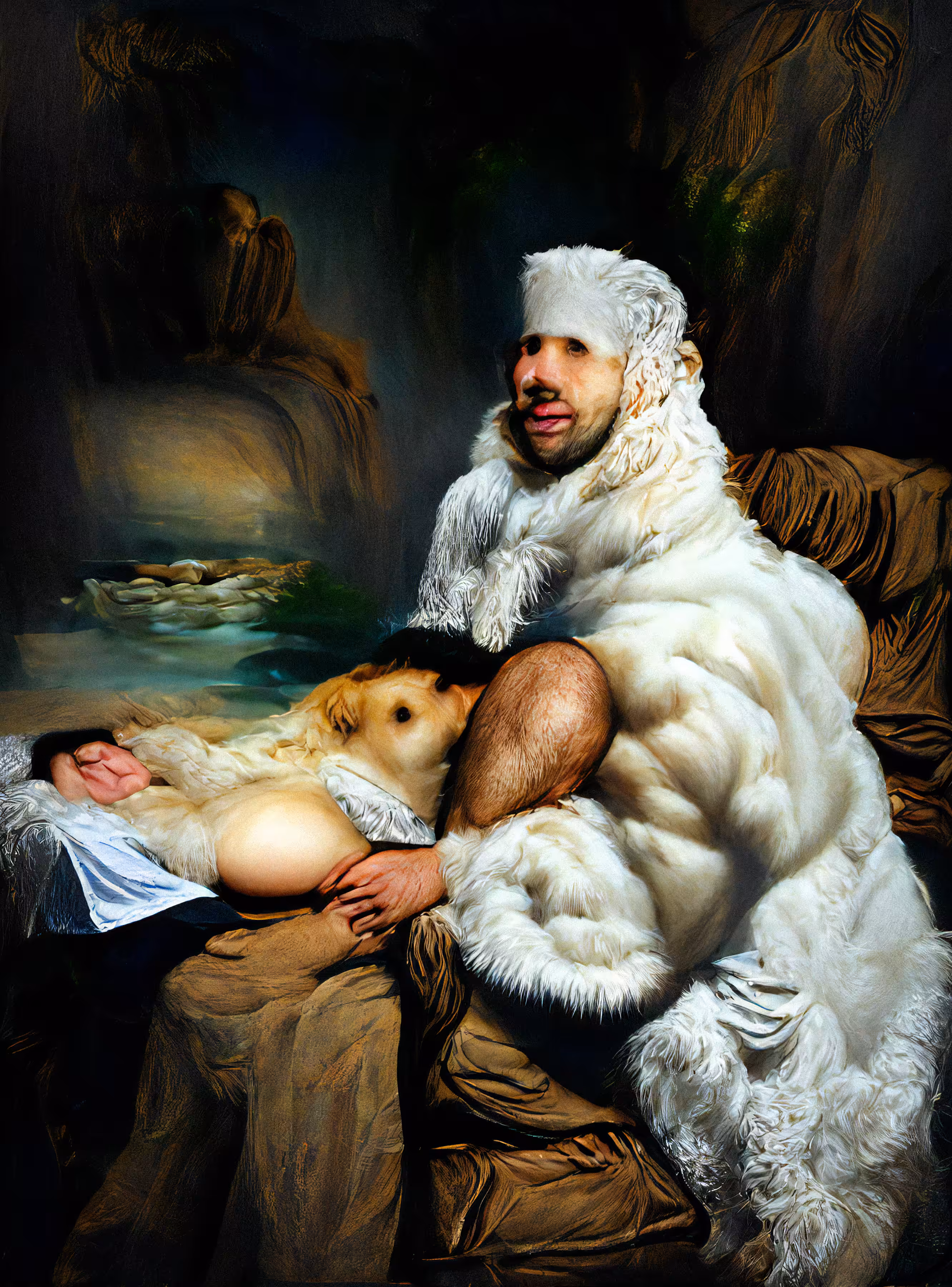 A man in a polar bear's fur coat