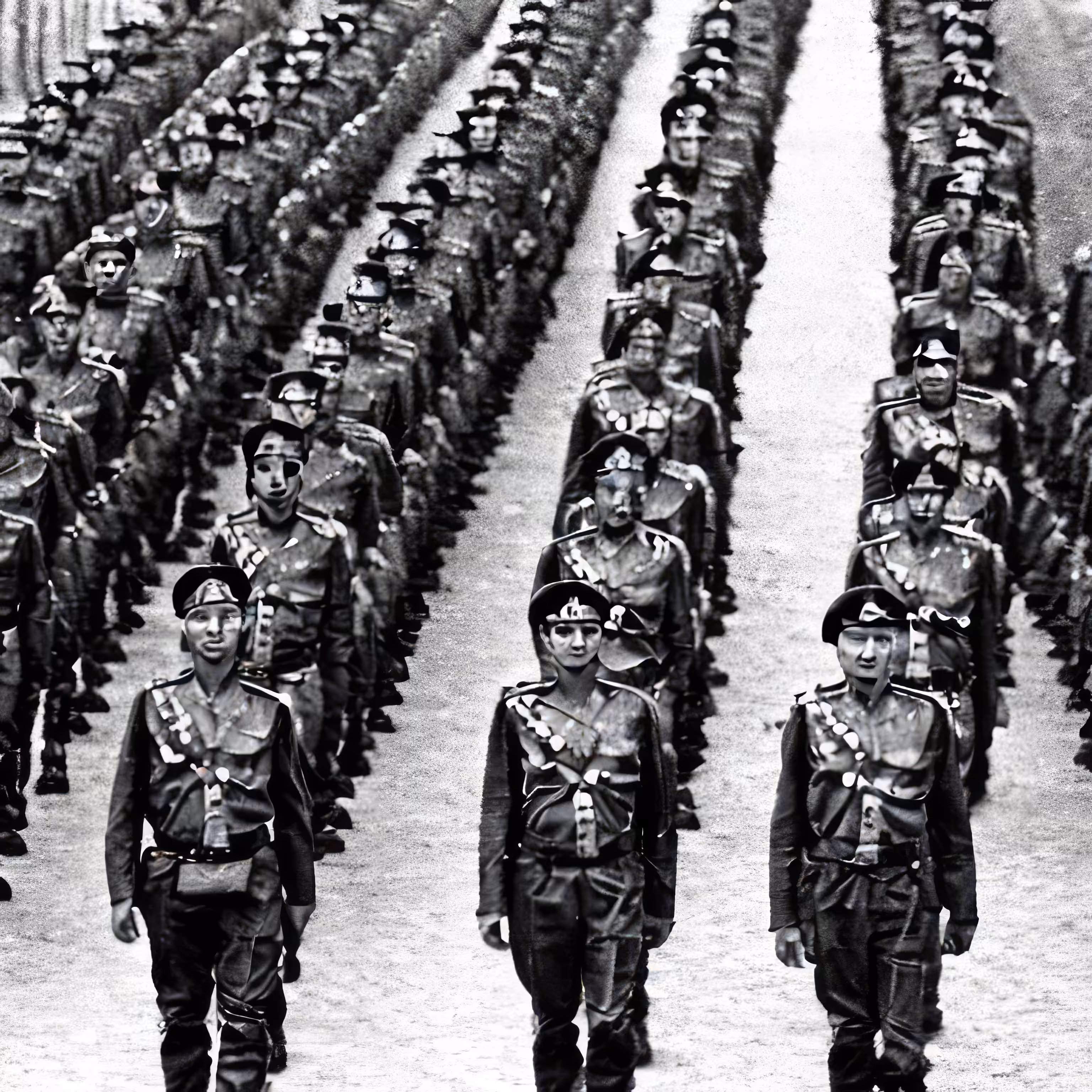 5 East Berlin Kampfgruppen lined up for parade in the 1960s