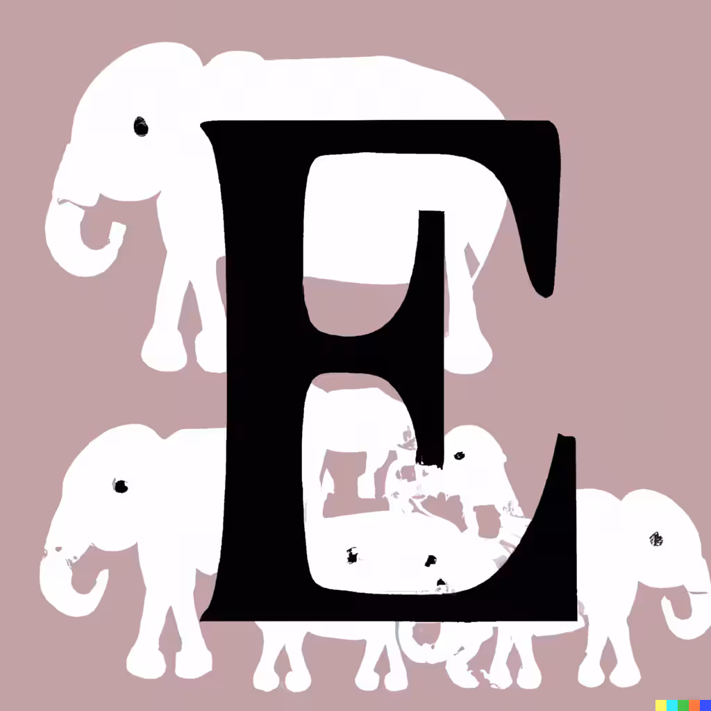 Letter E surrounded by Elephants