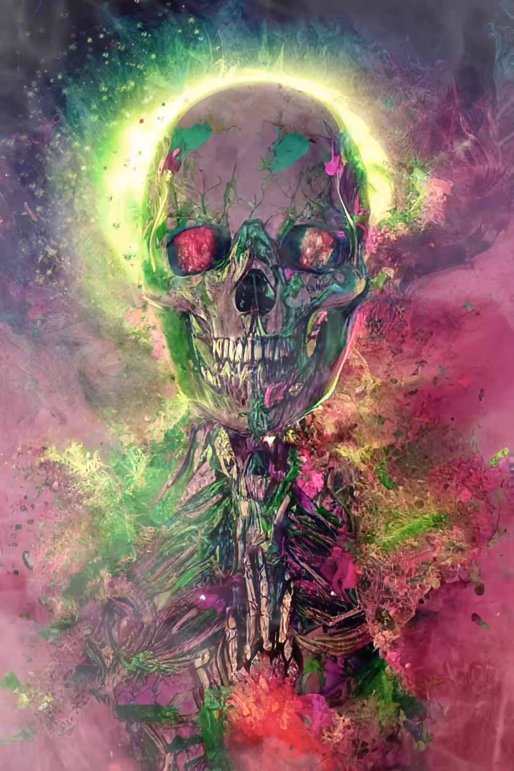 Psychedelic splatterpunk skeleton