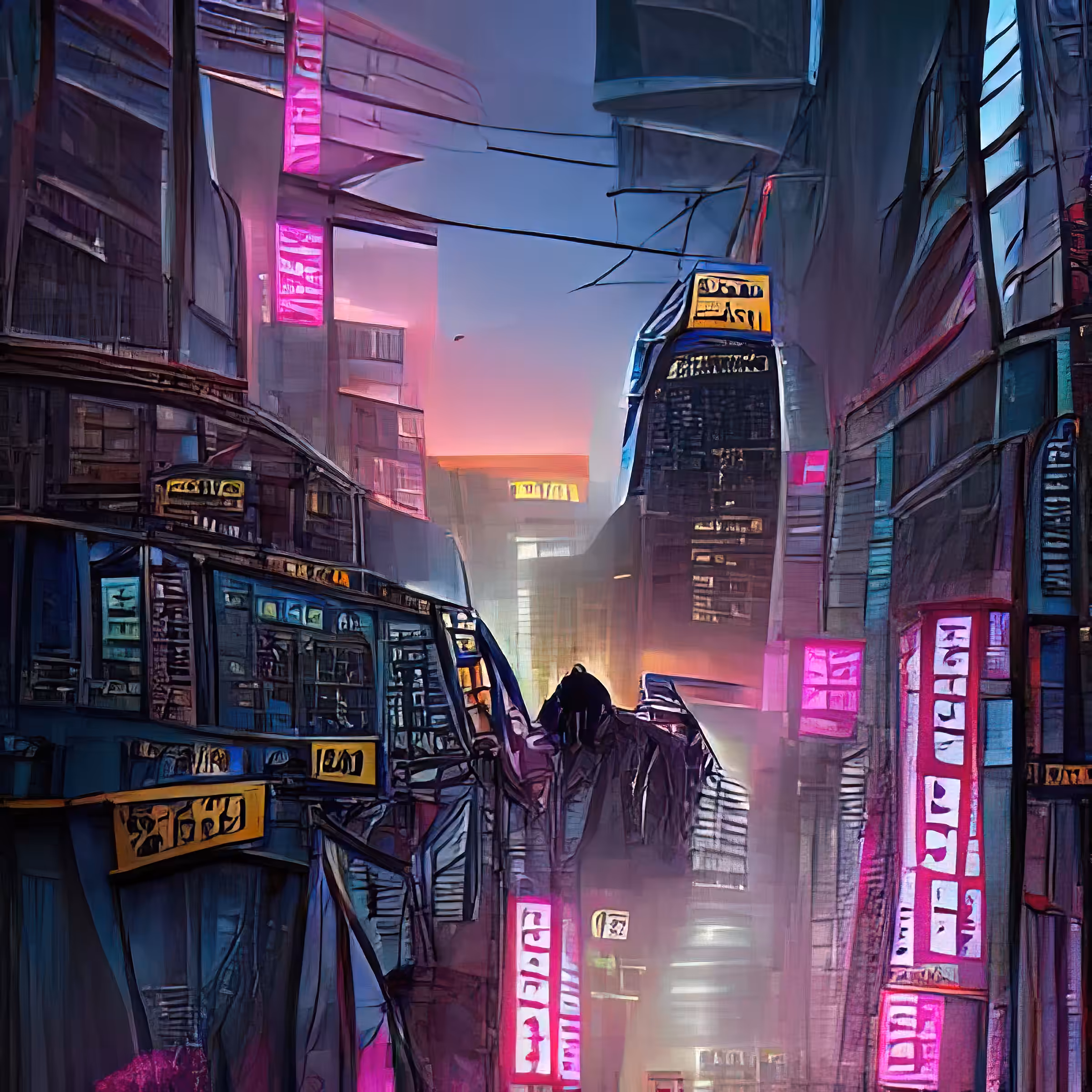 streets of cyberpunk city at dawn Ovah91b2ybsJZ2wOr5Cp