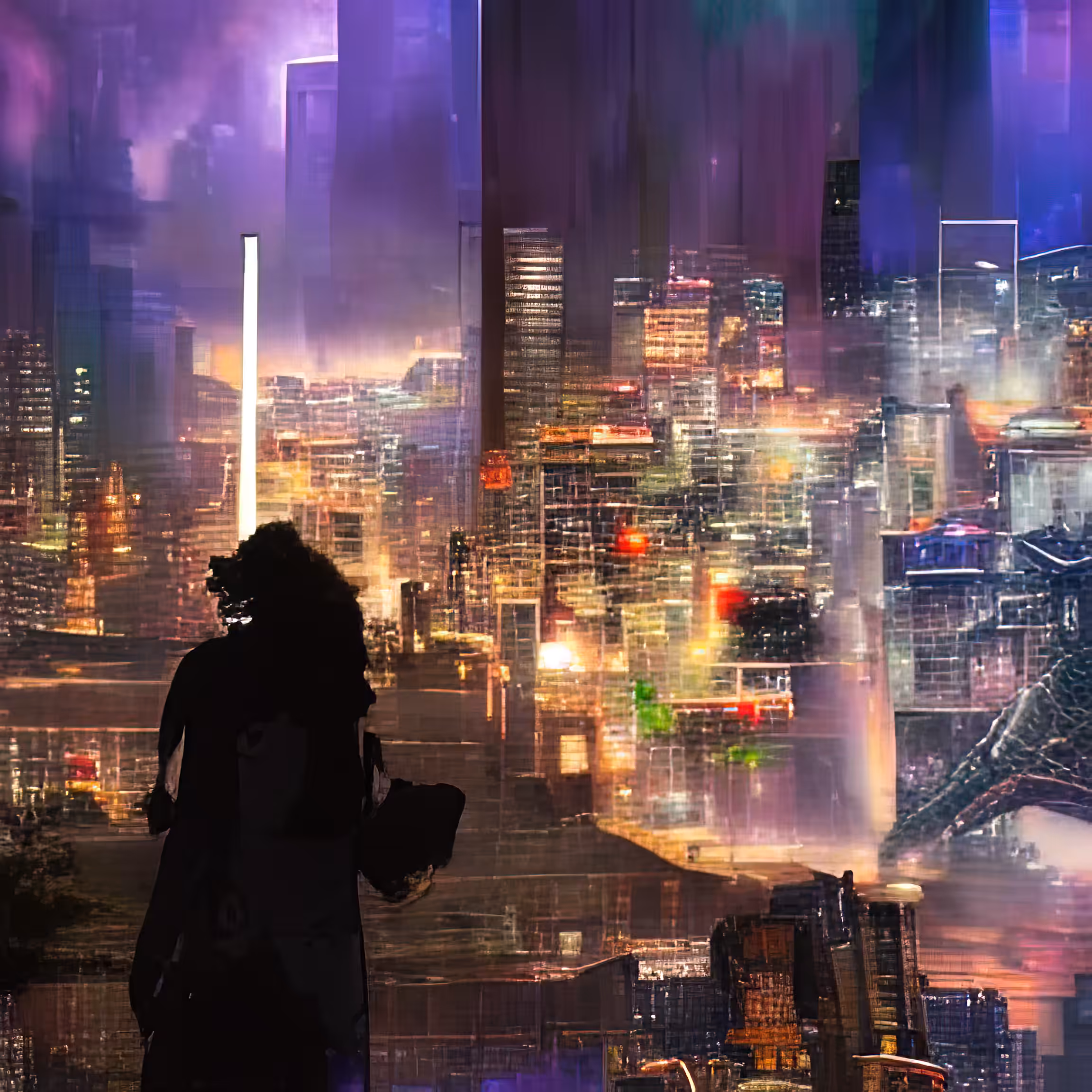cyberpunk city panorama night 211406218