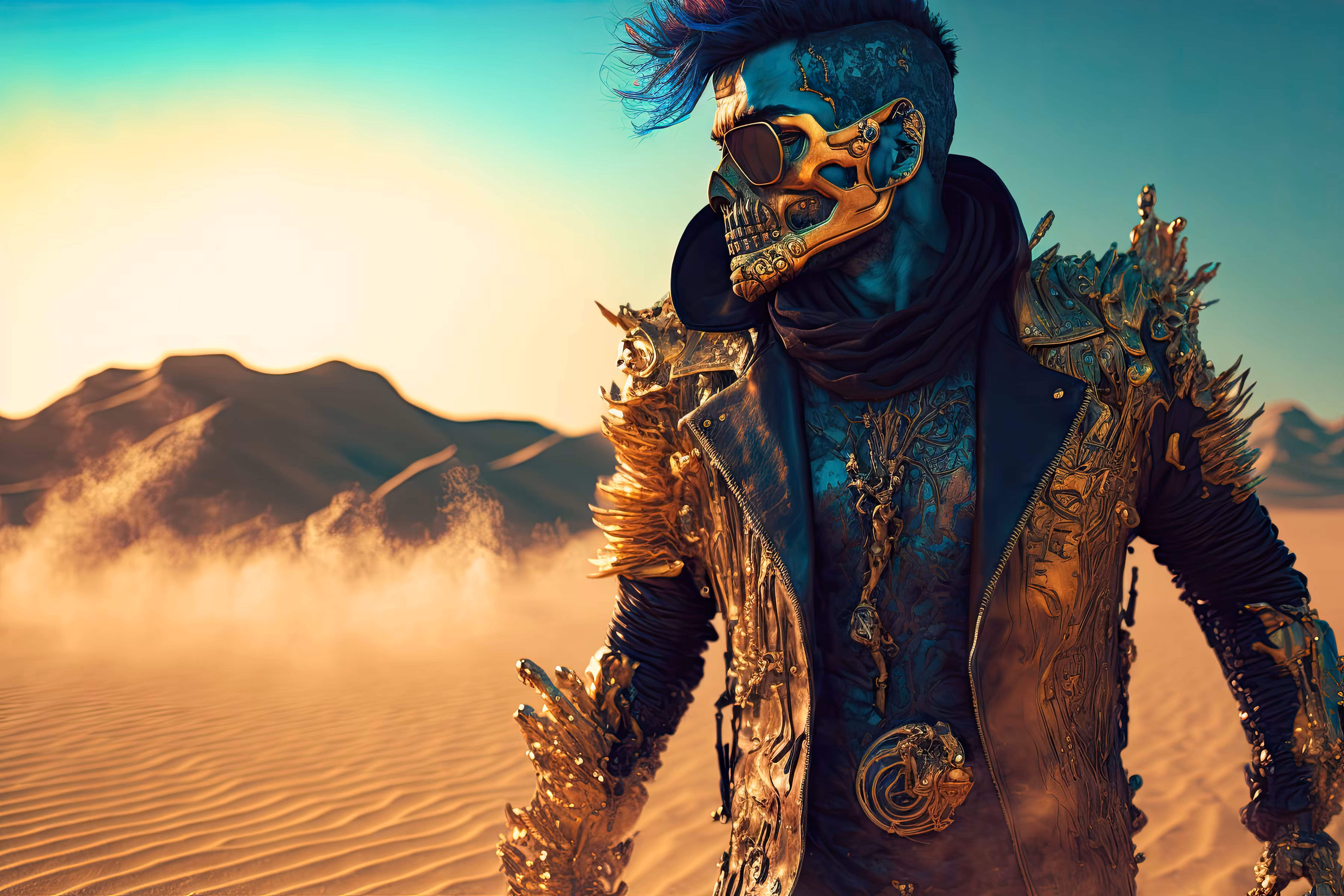 //// Nuclear Fusion Gold Biker Jacket with Facemask ////