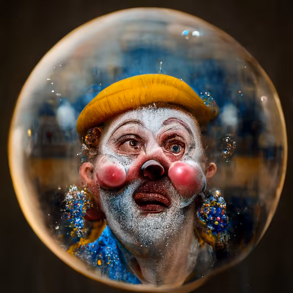 A clown is hunting a bubble inside a porcelain opera house V8